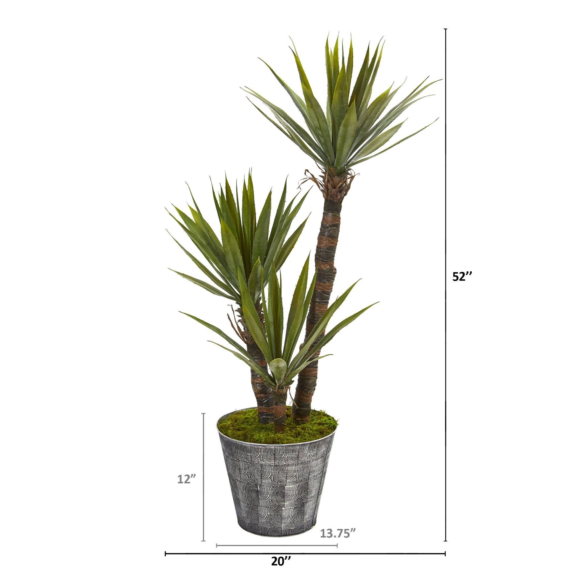 52” Yucca Artificial Tree in Embossed Black Planter - Image 2