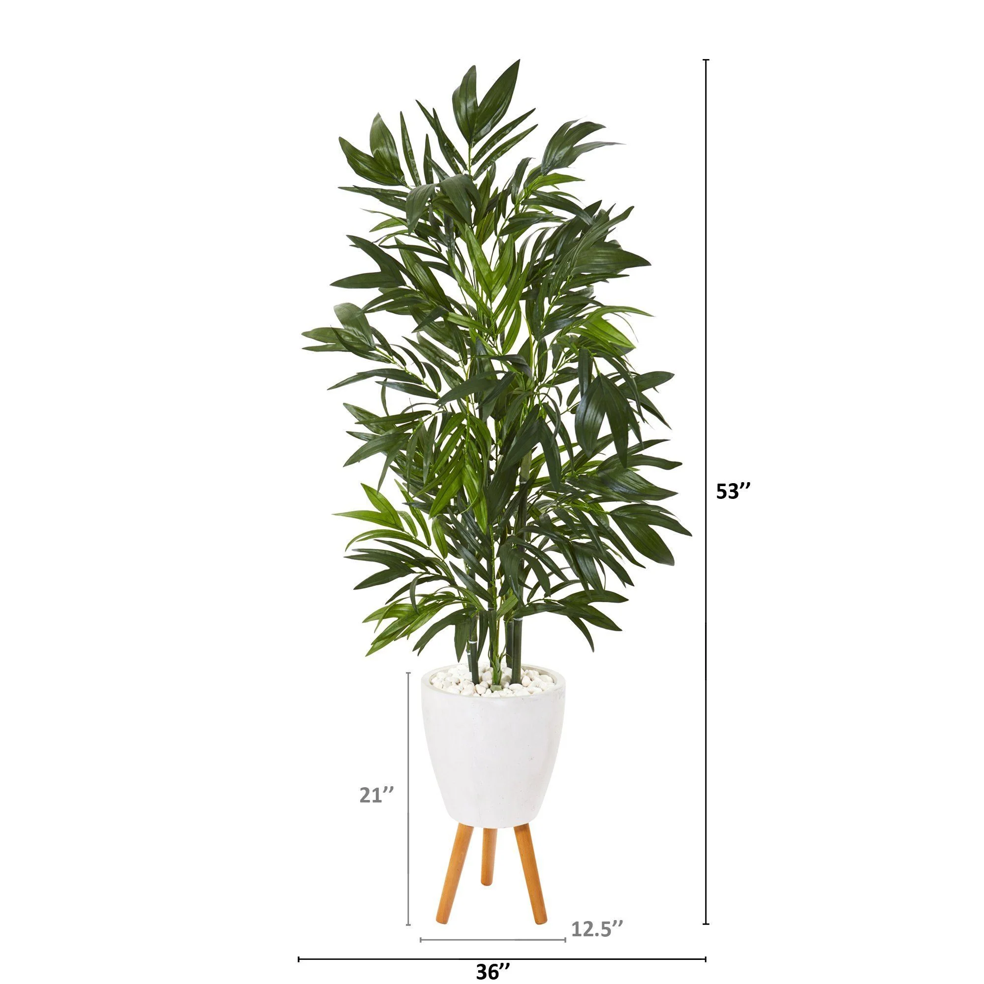 53” Bamboo Palm Artificial Tree in White Planter with Stand - Image 2
