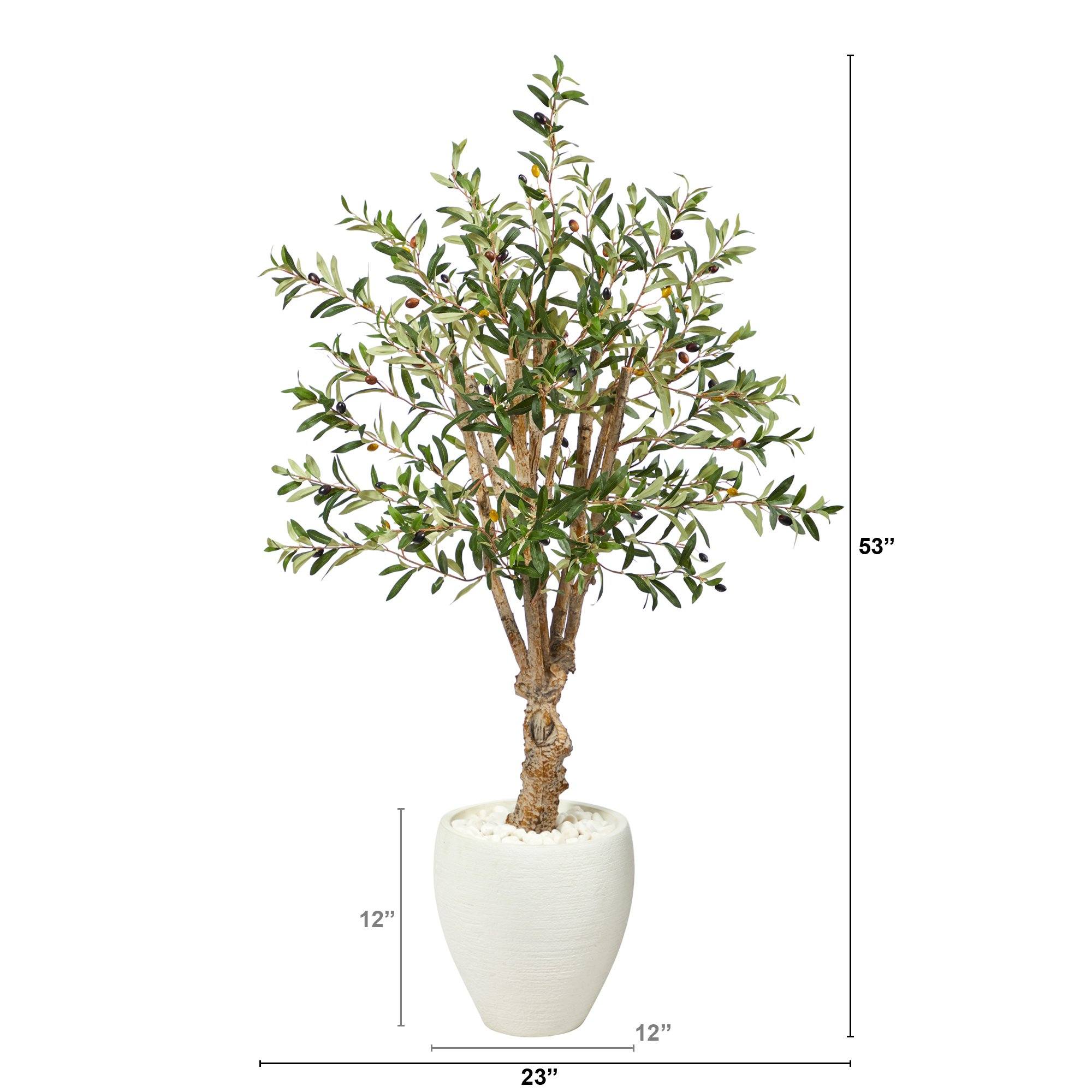53” Olive Artificial Tree in White Planter - Image 2
