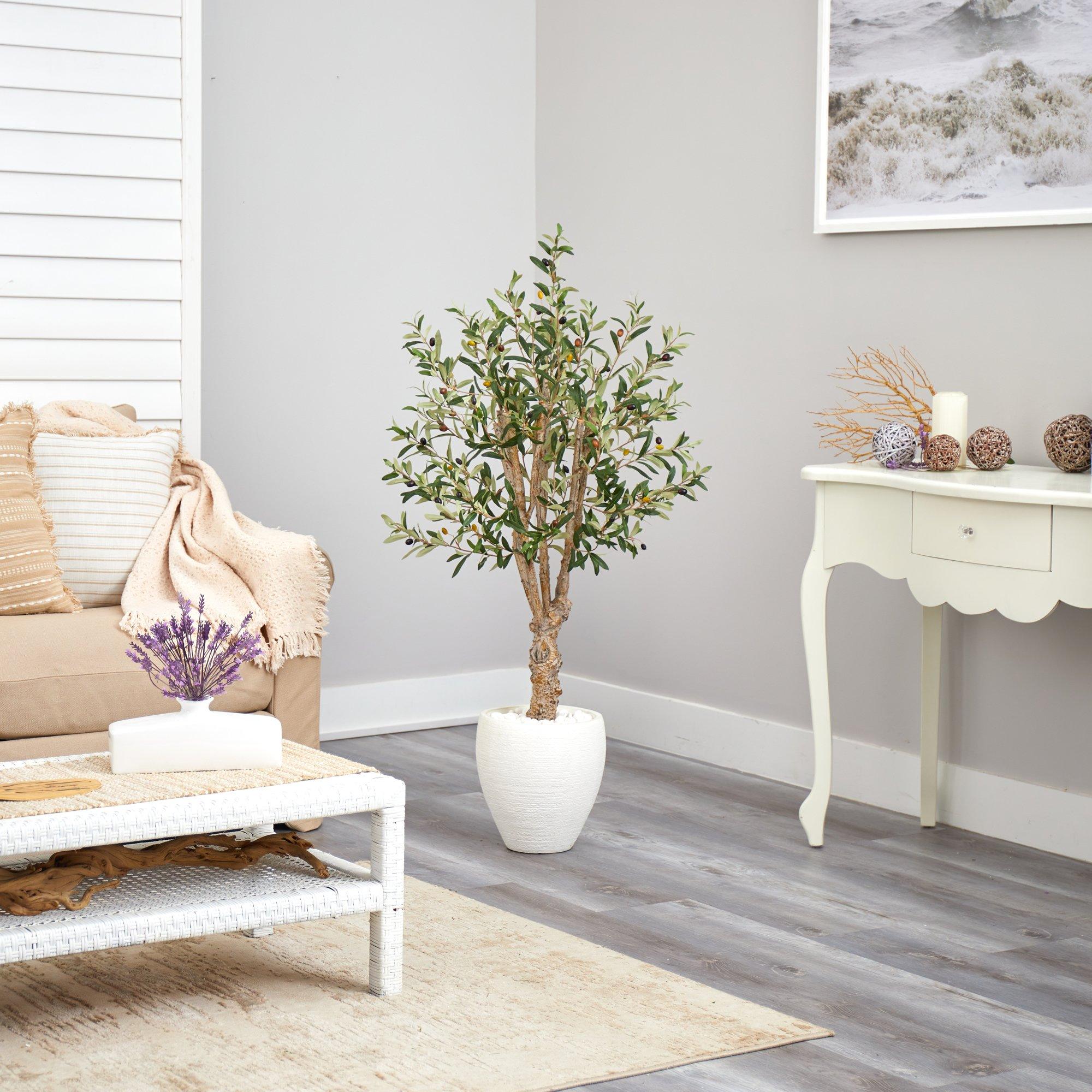 53” Olive Artificial Tree in White Planter - Image 4
