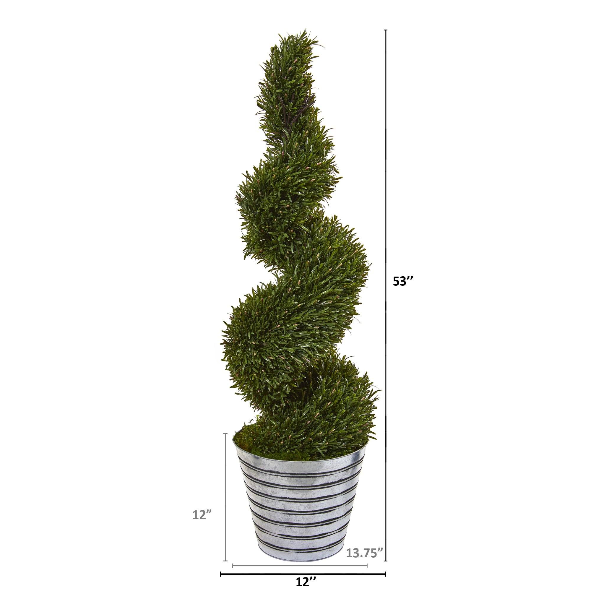 53” Rosemary Spiral Topiary Artificial Tree in Decorative Tin Bucket (Indoor/Outdoor) - Image 2