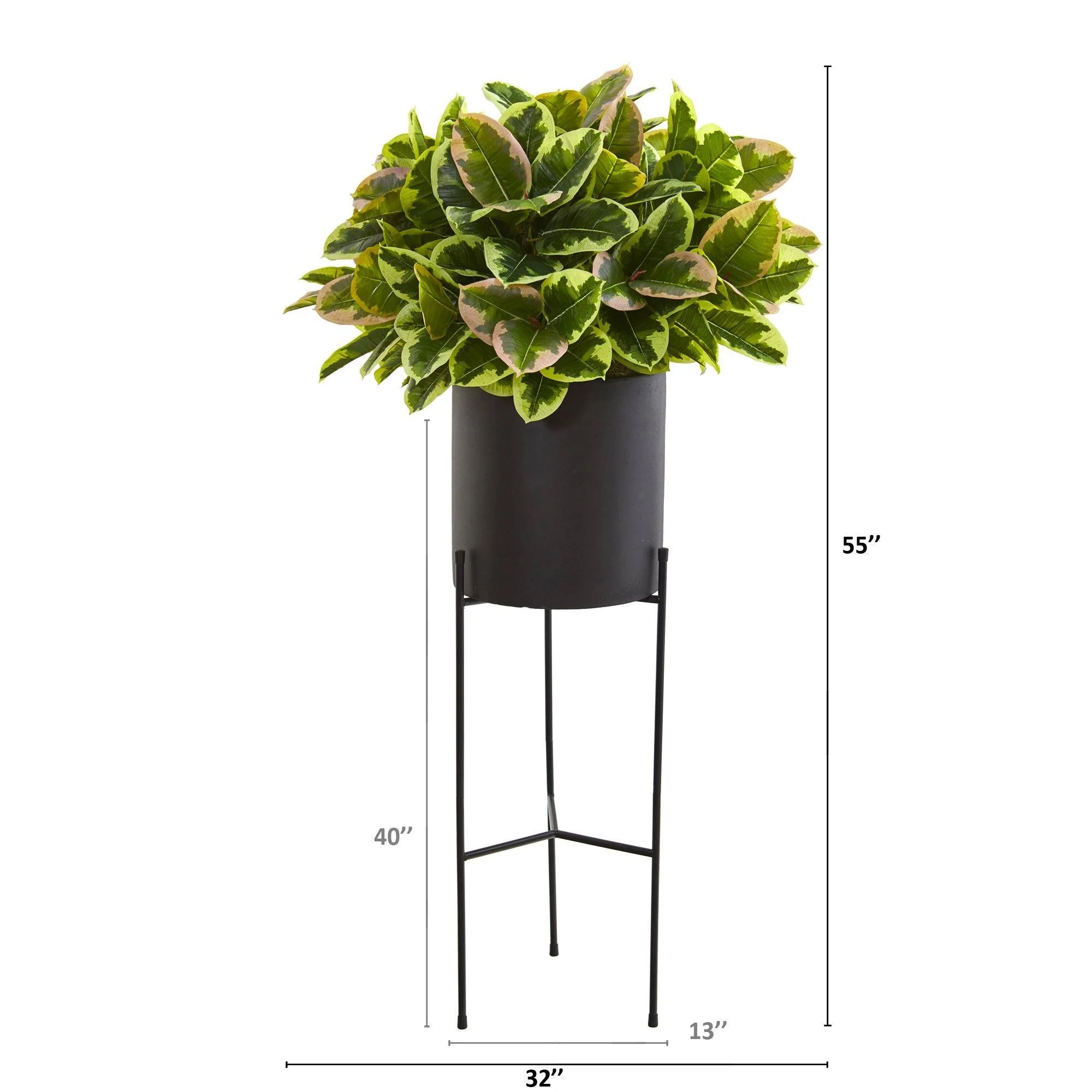 55” Rubber Leaf Artificial Plant in Black Planter with Stand (Real Touch) - Image 2