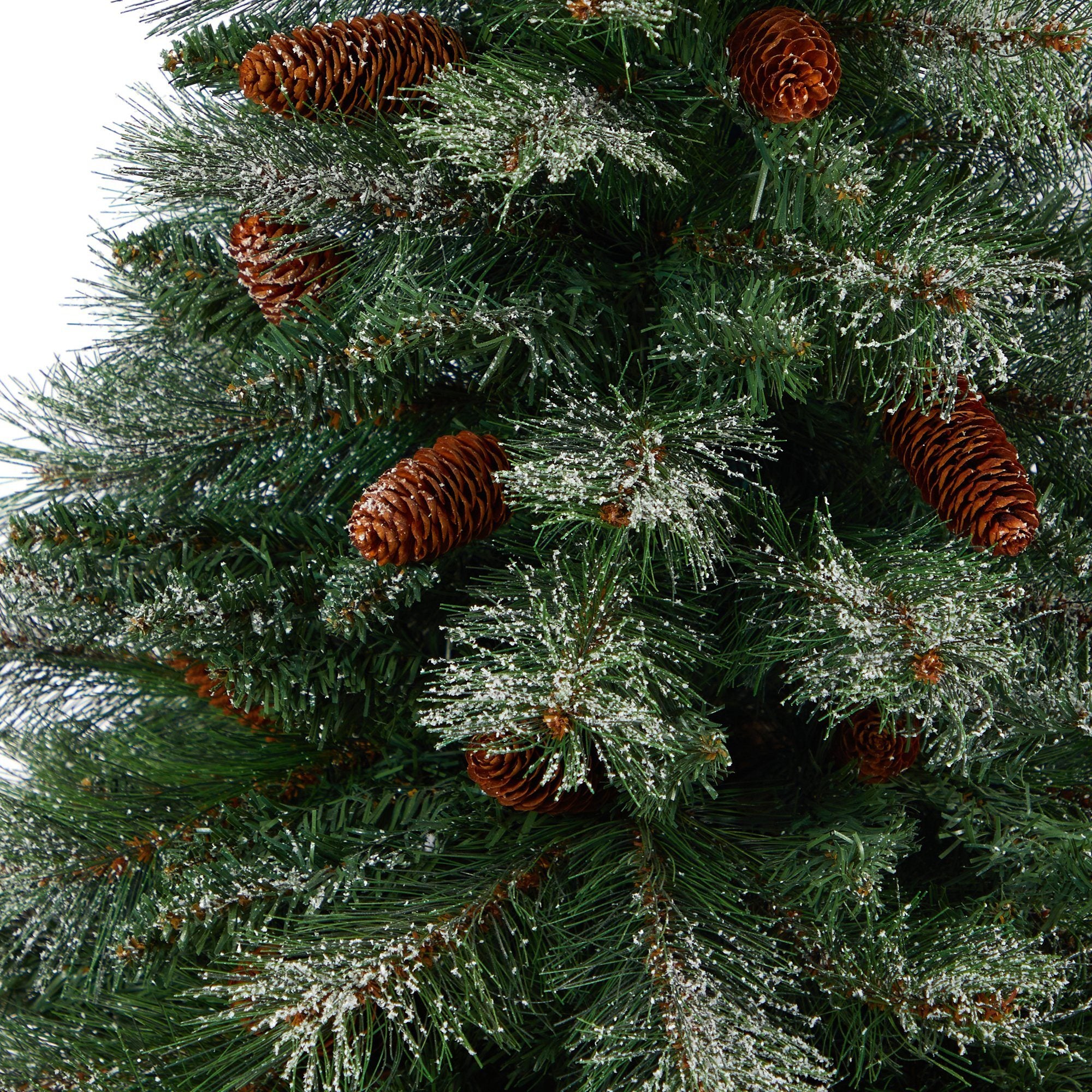 55” Snowed French Alps Mountain Pine Artificial Christmas Tree with 237 Bendable Branches and Pine Cones in Red Tower Planter - Image 3