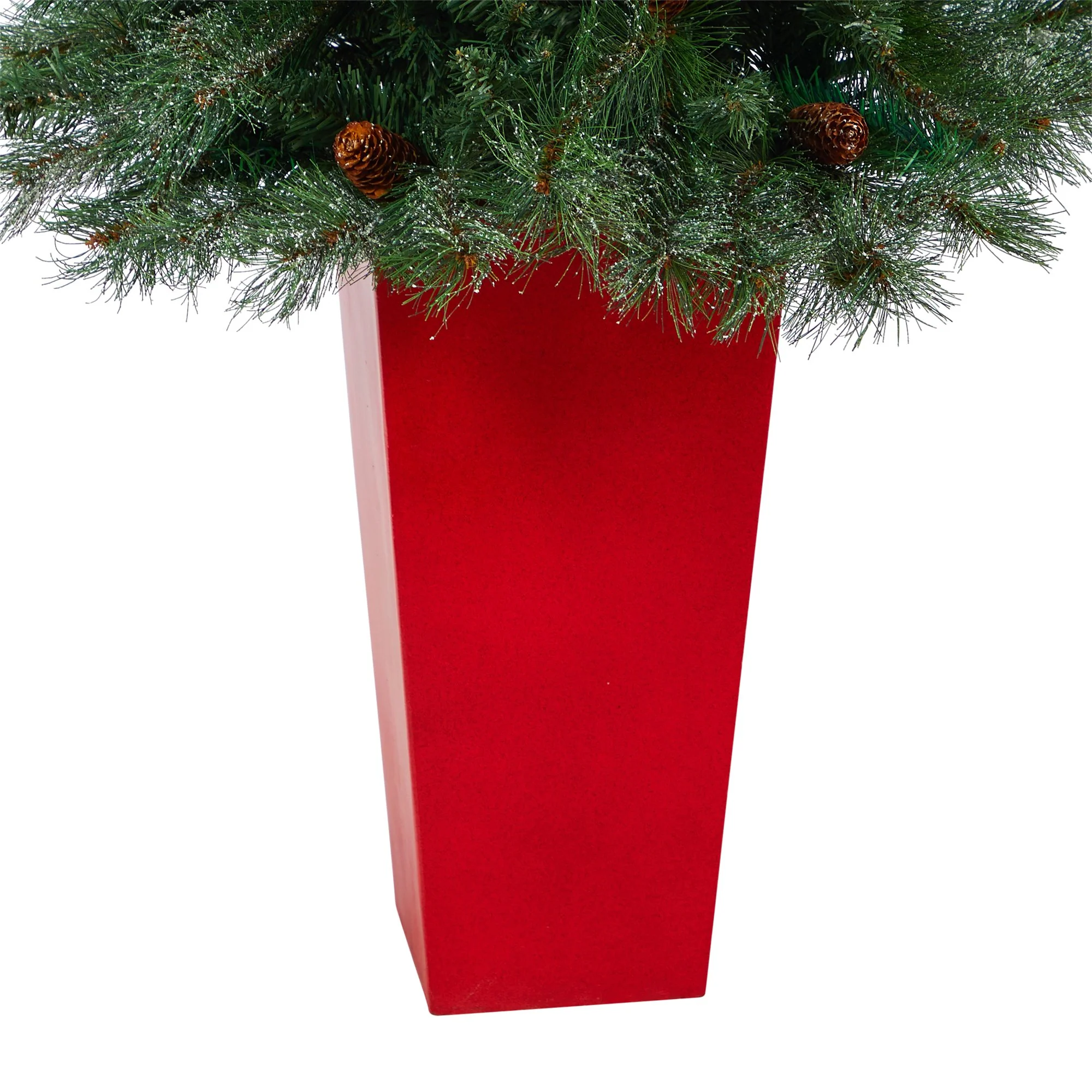 55” Snowed French Alps Mountain Pine Artificial Christmas Tree with 237 Bendable Branches and Pine Cones in Red Tower Planter - Image 4