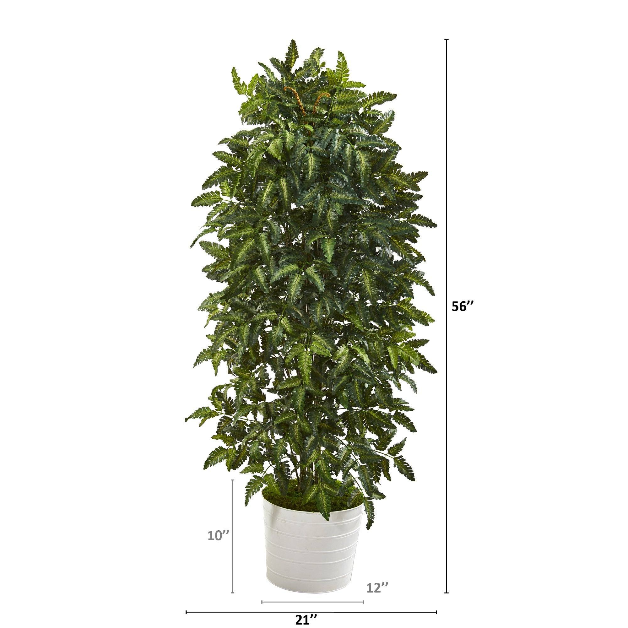 56” Bracken Fern Artificial Plant in White Tin Planter - Image 2