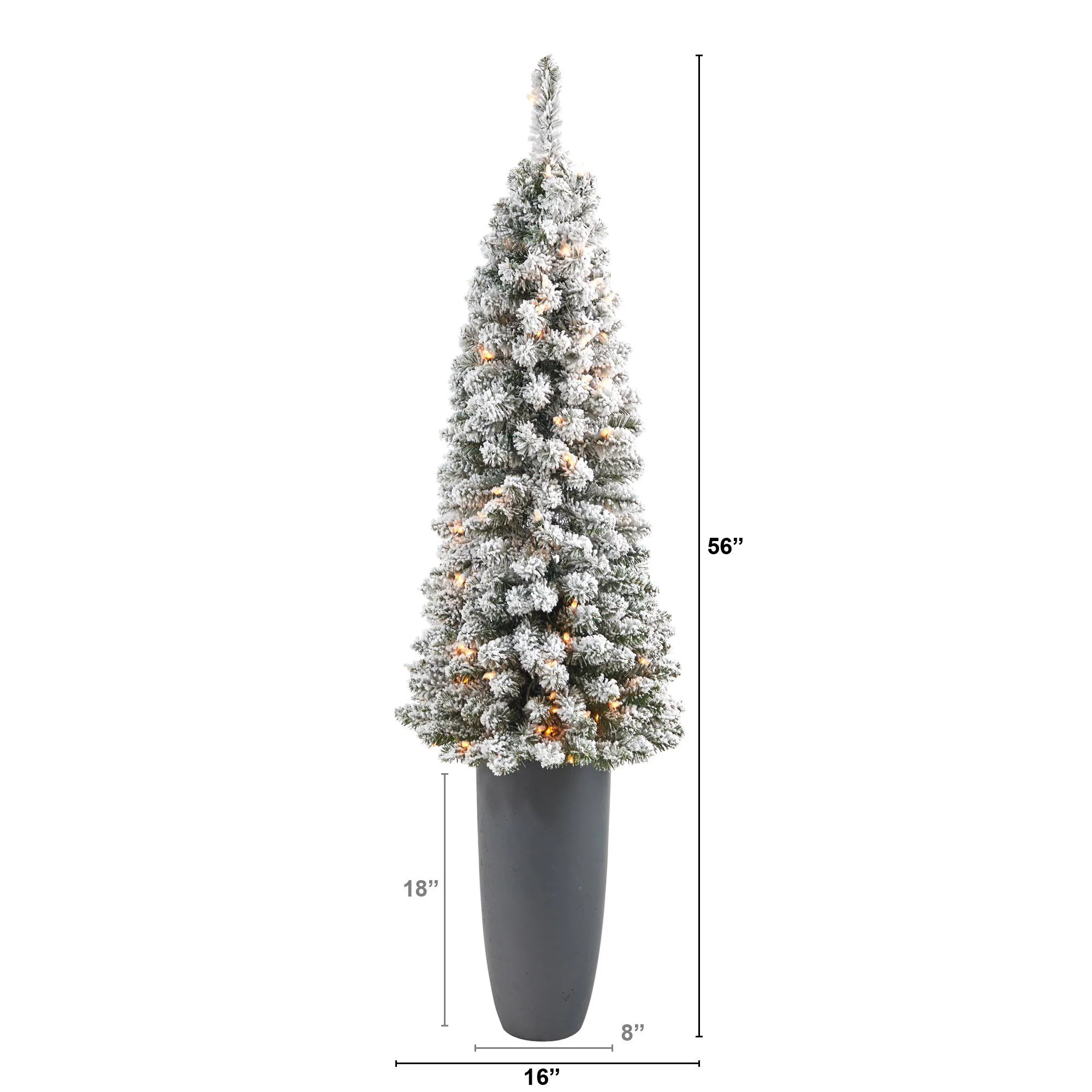 56” Flocked Pencil Artificial Christmas Tree with 100 Clear Lights and 216 Bendable Branches in Gray Planter - Image 2