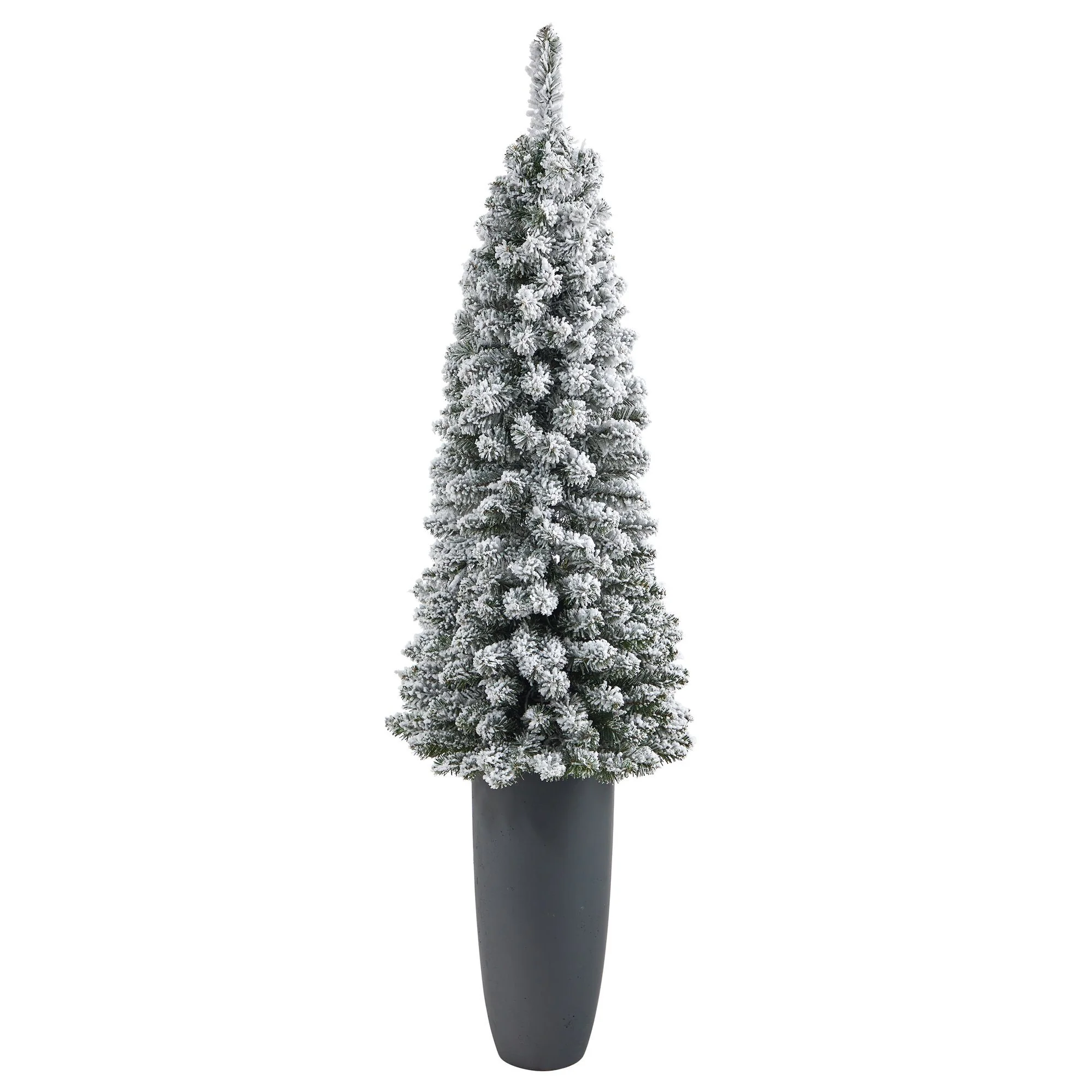 56” Flocked Pencil Artificial Christmas Tree with 100 Clear Lights and 216 Bendable Branches in Gray Planter - Image 3
