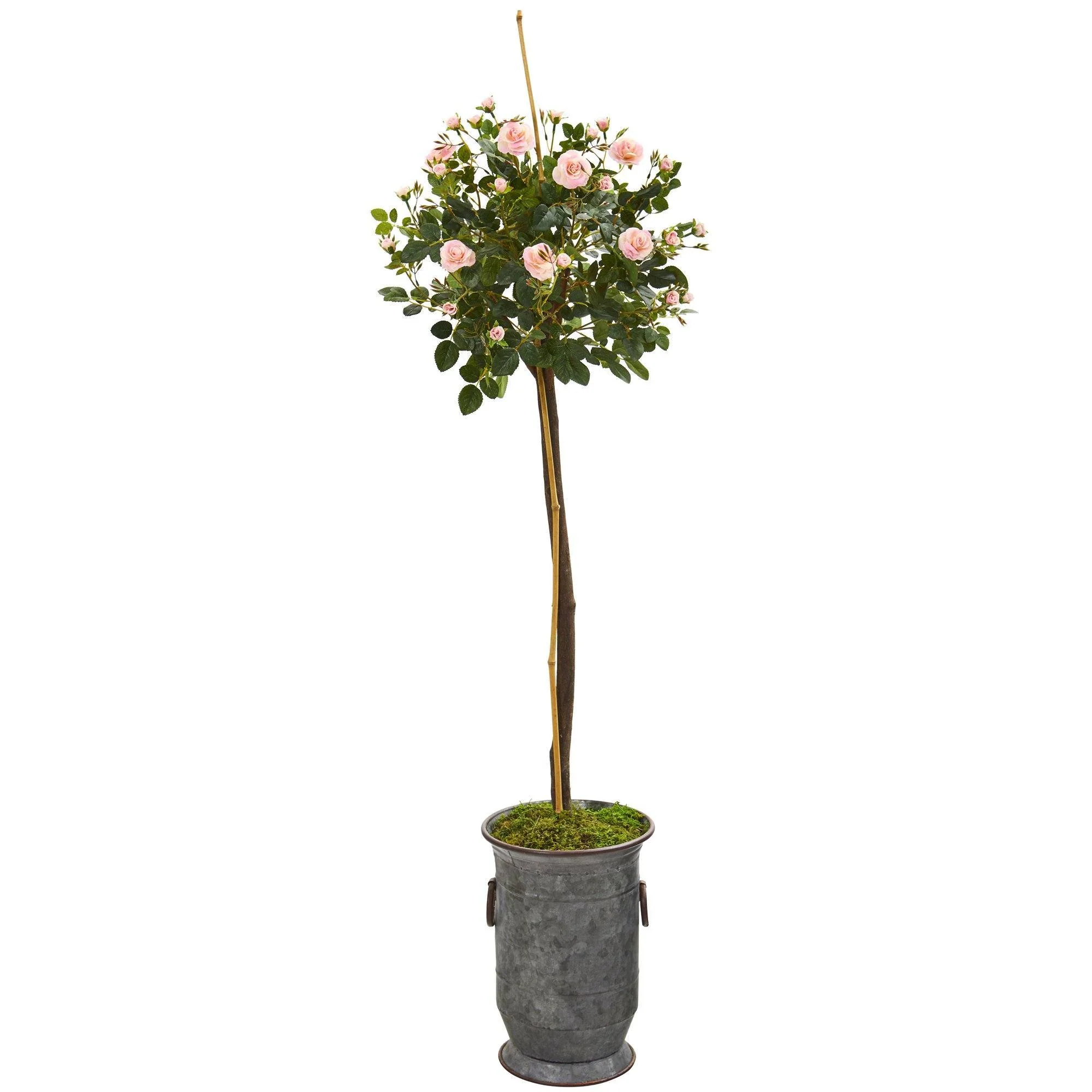 56” Rose Topiary Artificial Tree in Vintage Metal Planter