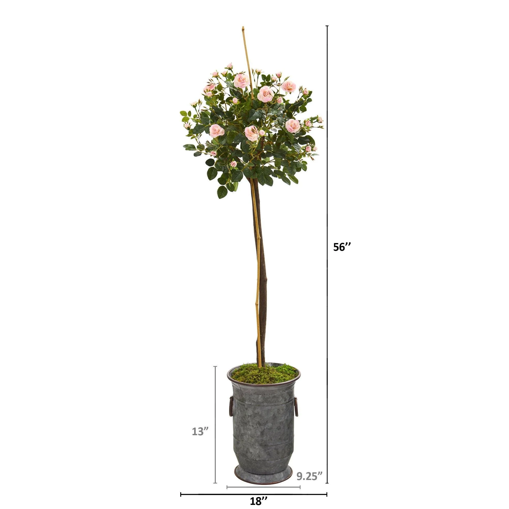 56” Rose Topiary Artificial Tree in Vintage Metal Planter - Image 2