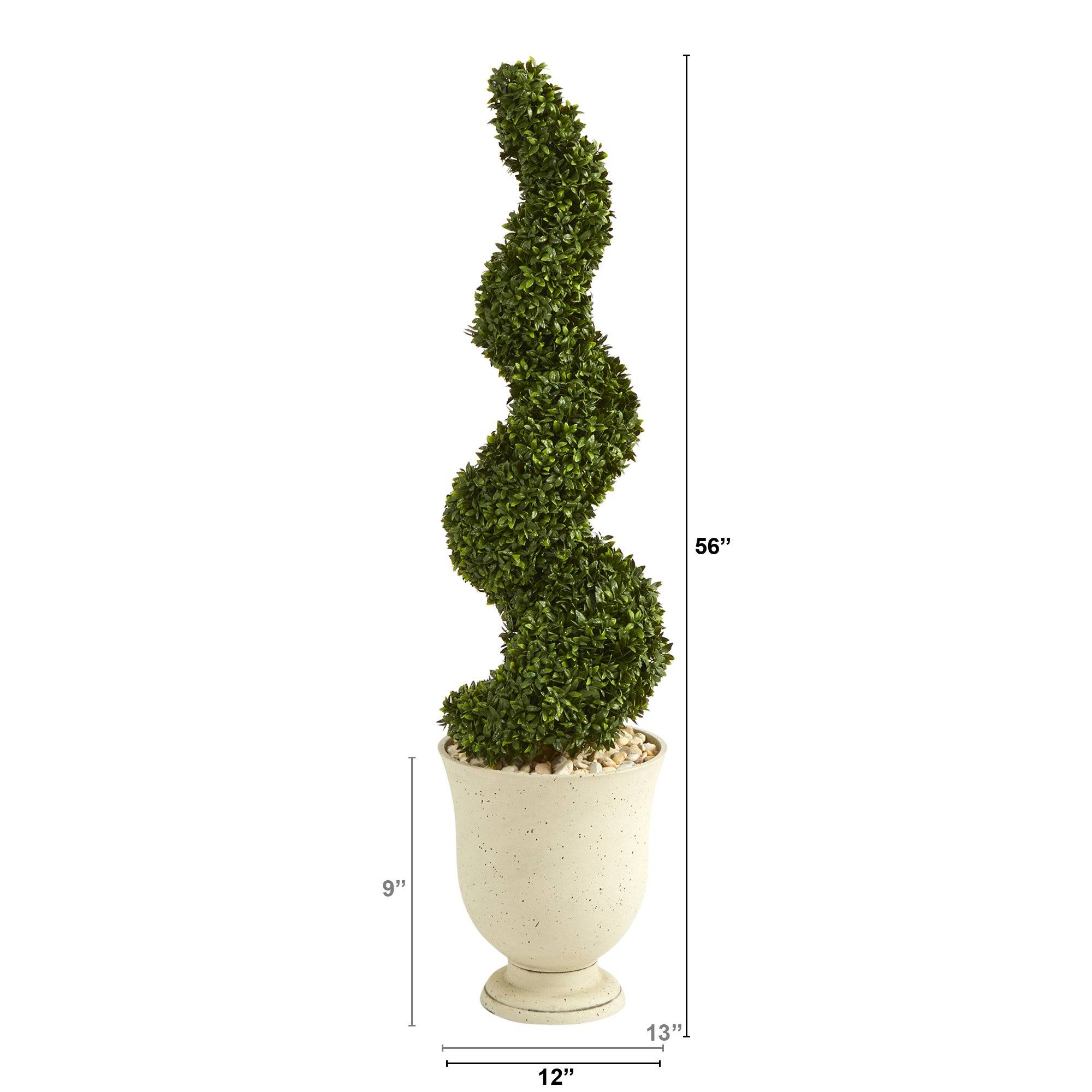 56” Spiral Hazel Leaf Artificial Topiary Tree in Decorative Urn - Image 2