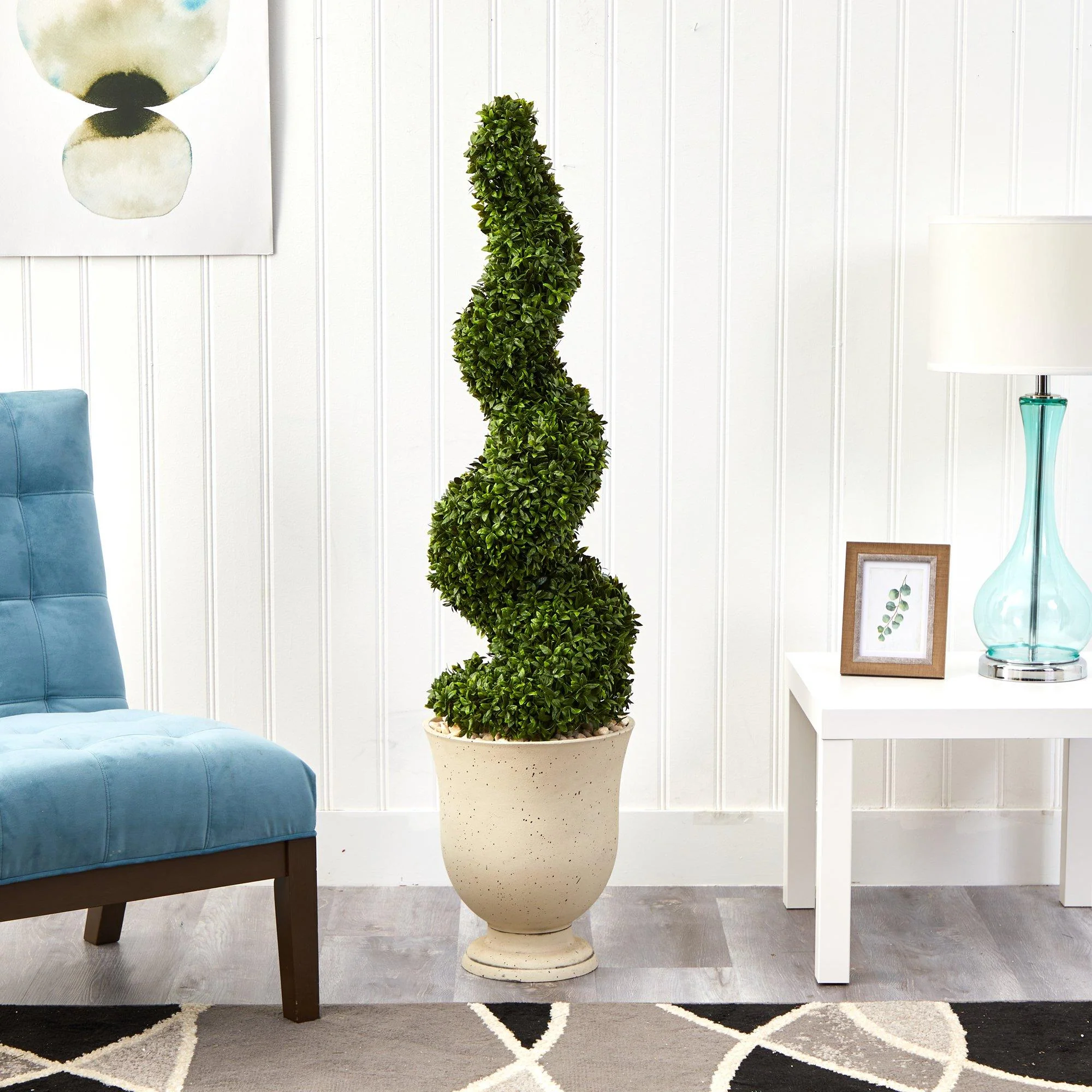 56” Spiral Hazel Leaf Artificial Topiary Tree in Decorative Urn - Image 3
