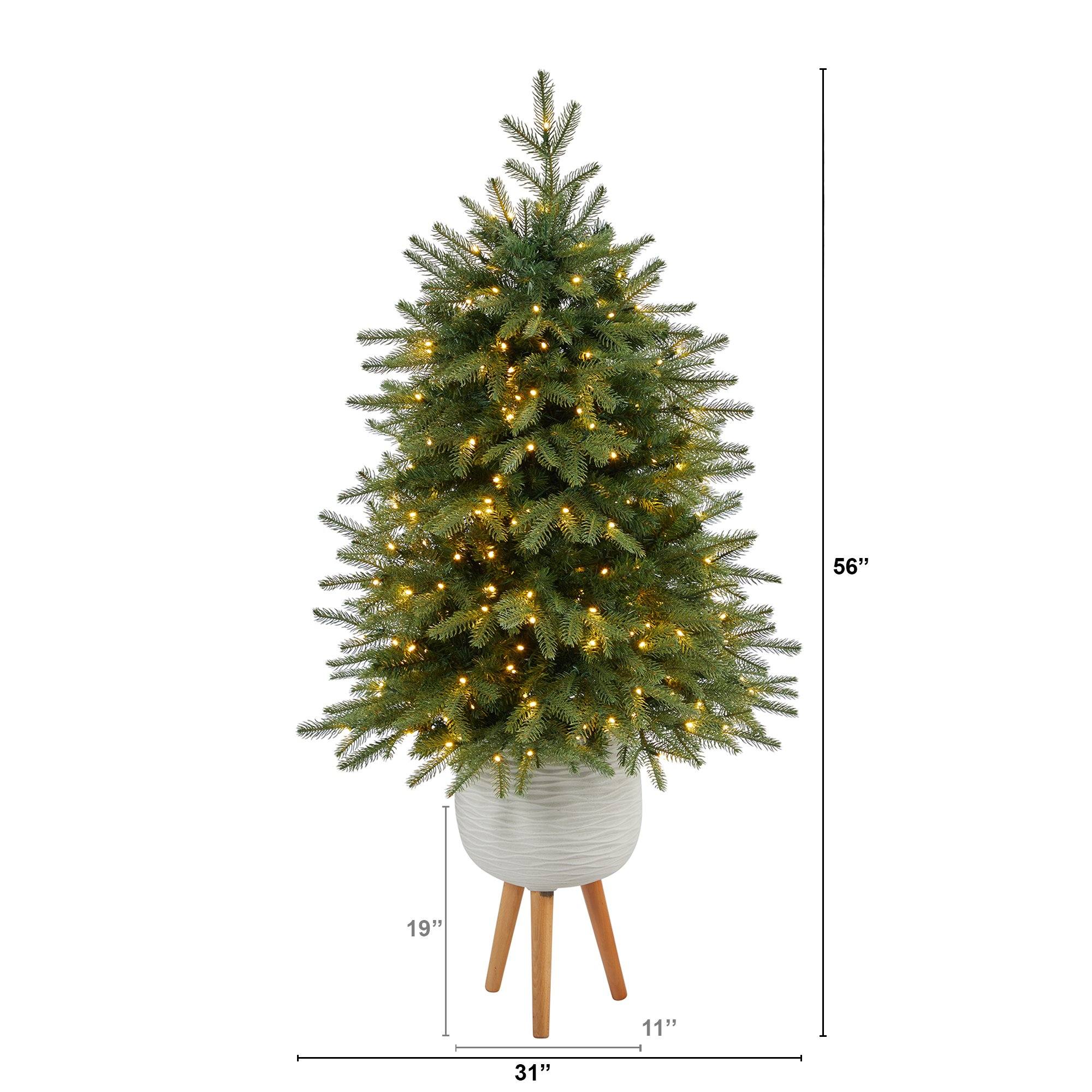 56” Vancouver Fir “Natural Look” Artificial Christmas Tree with 250 Clear LED Lights and 814 Bendable Branches in White Planter with Stand - Image 2