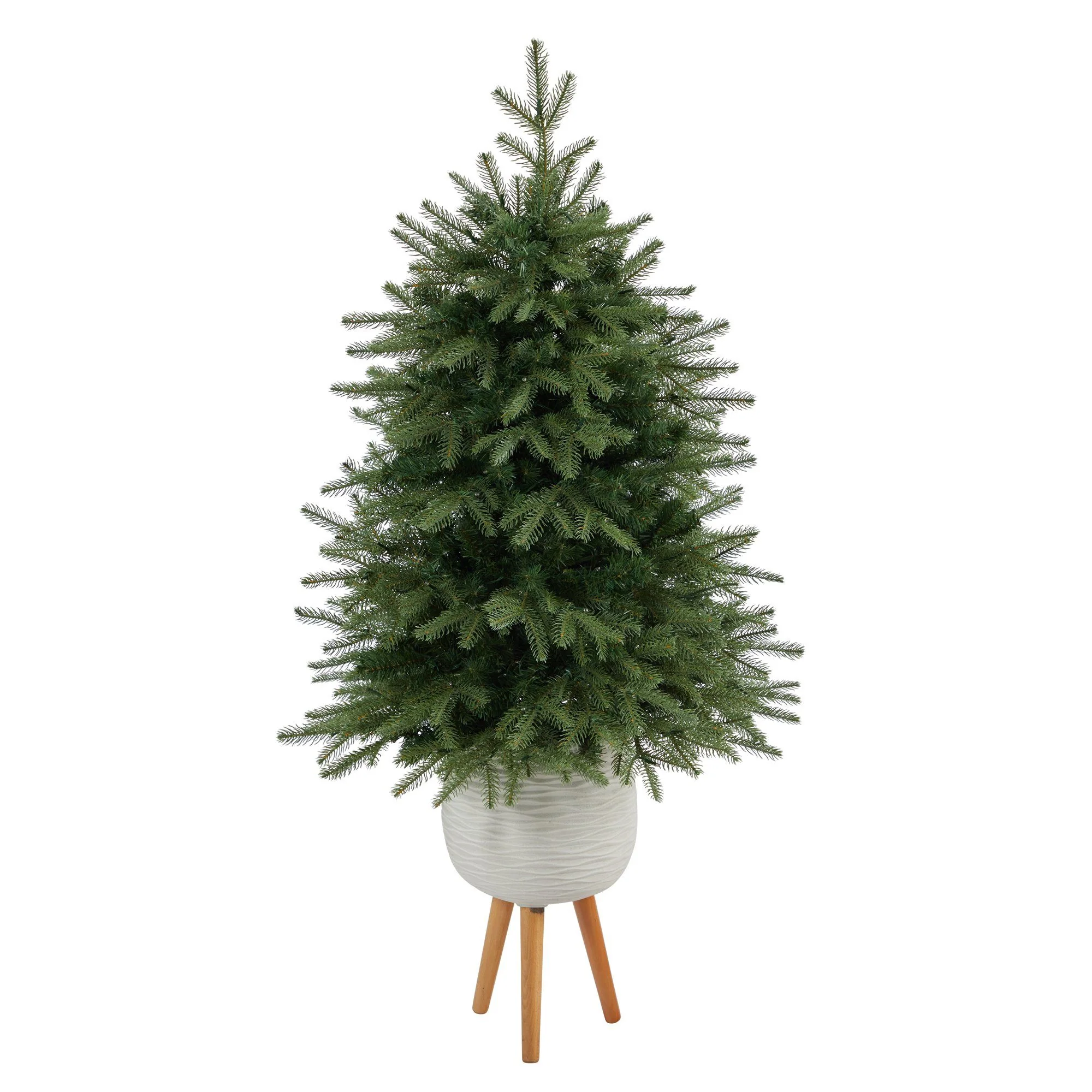 56” Vancouver Fir “Natural Look” Artificial Christmas Tree with 250 Clear LED Lights and 814 Bendable Branches in White Planter with Stand - Image 3