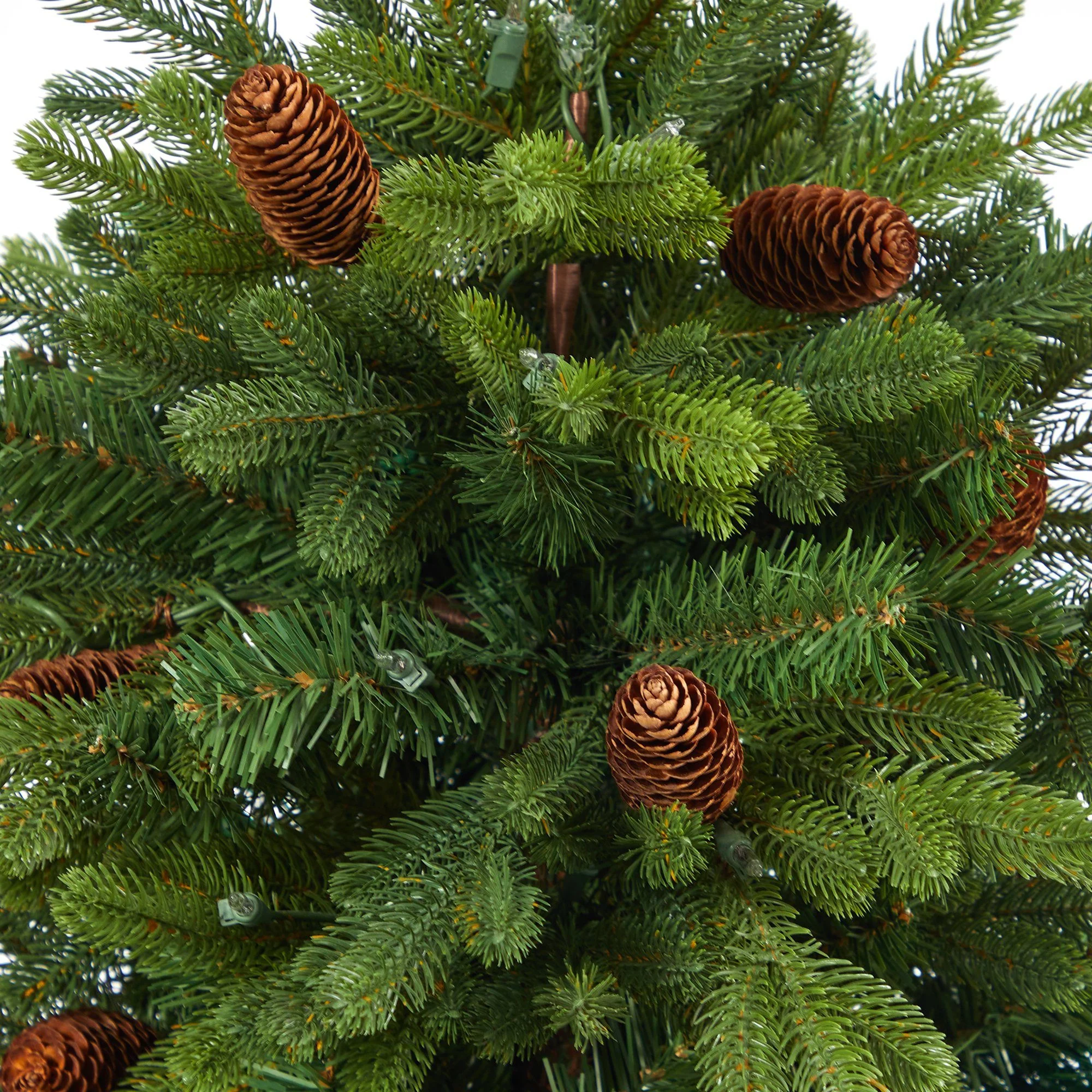 56” Yukon Mountain Fir Artificial Christmas Tree with 100 Clear Lights, Pine Cones and 386 Bendable Branches in Red Tower Planter - Image 5
