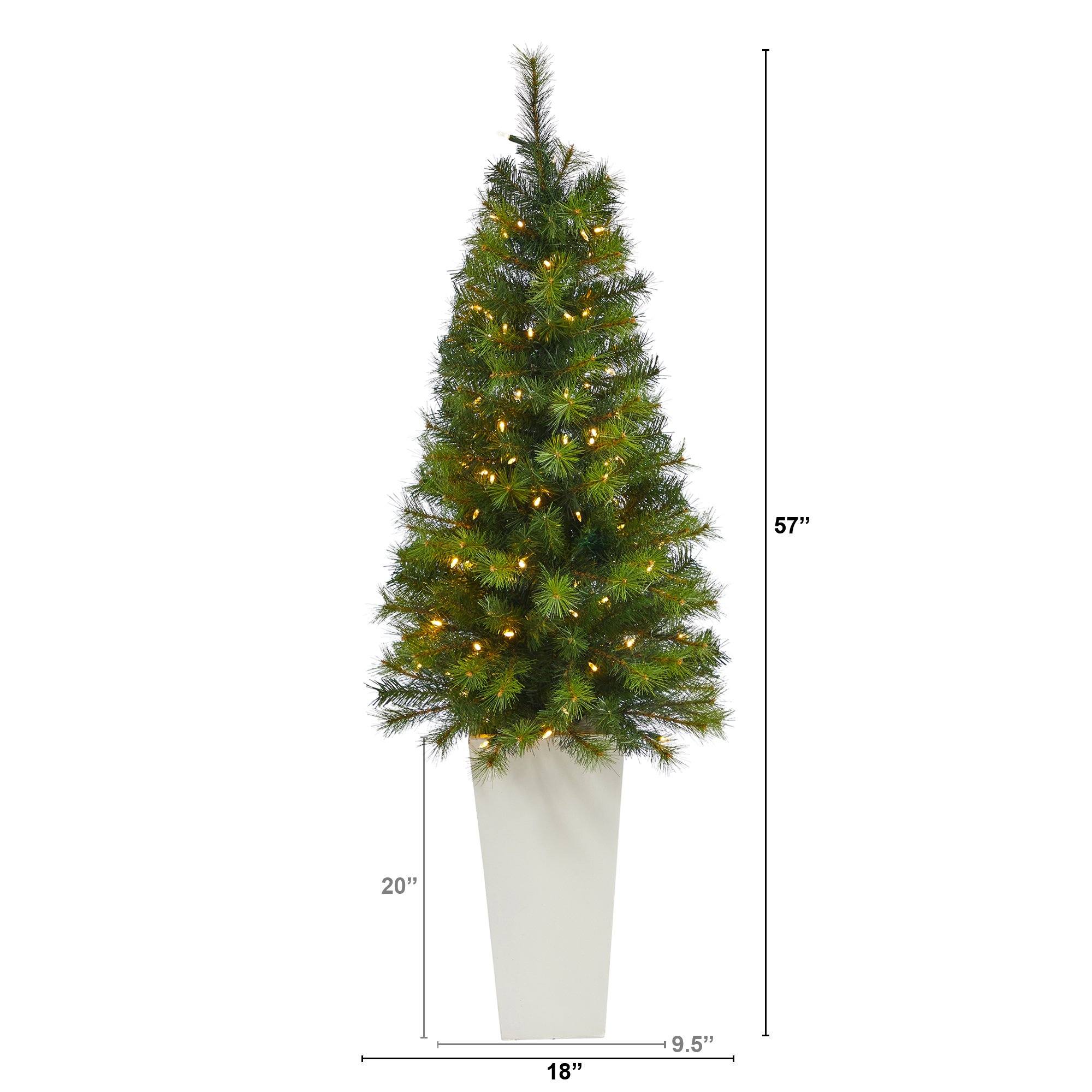 57” Green Valley Pine Artificial Christmas Tree with 100 Warm White LED Lights and 201 Bendable Branches in Tall White Planter - Image 2