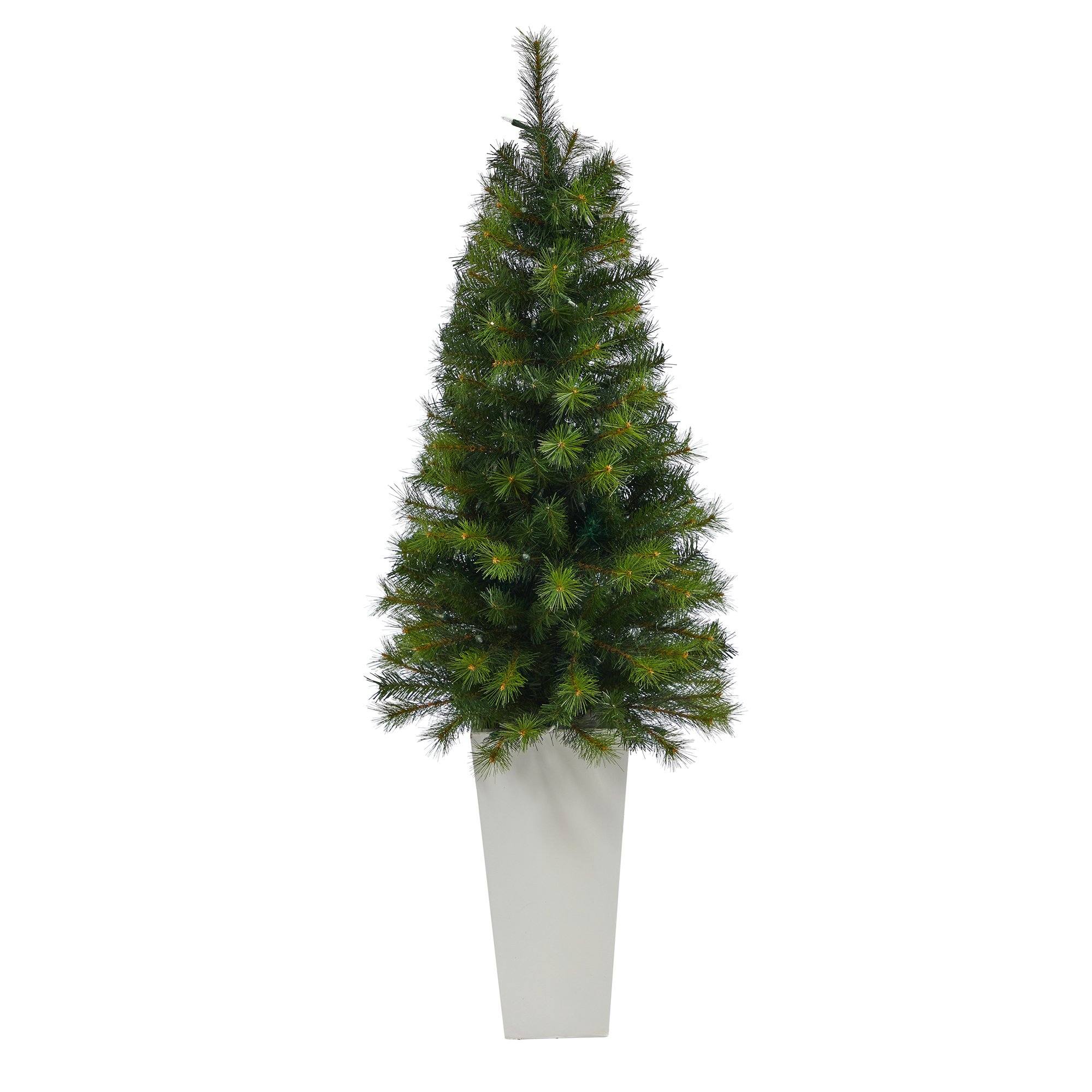 57” Green Valley Pine Artificial Christmas Tree with 100 Warm White LED Lights and 201 Bendable Branches in Tall White Planter - Image 3