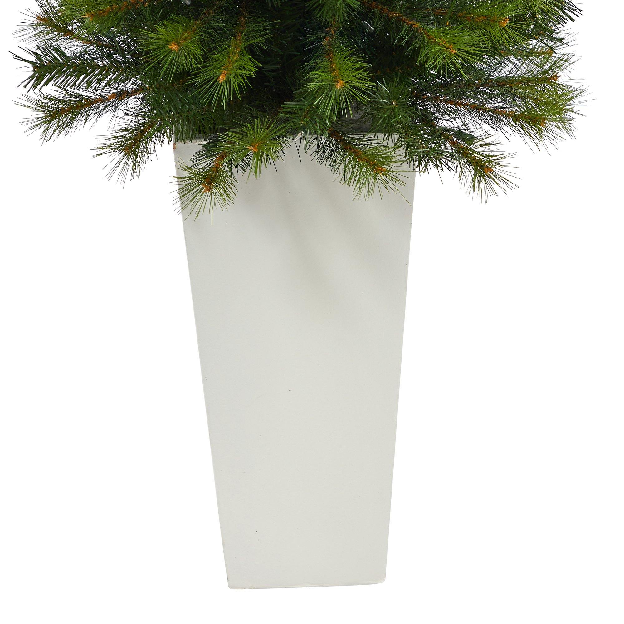 57” Green Valley Pine Artificial Christmas Tree with 100 Warm White LED Lights and 201 Bendable Branches in Tall White Planter - Image 6