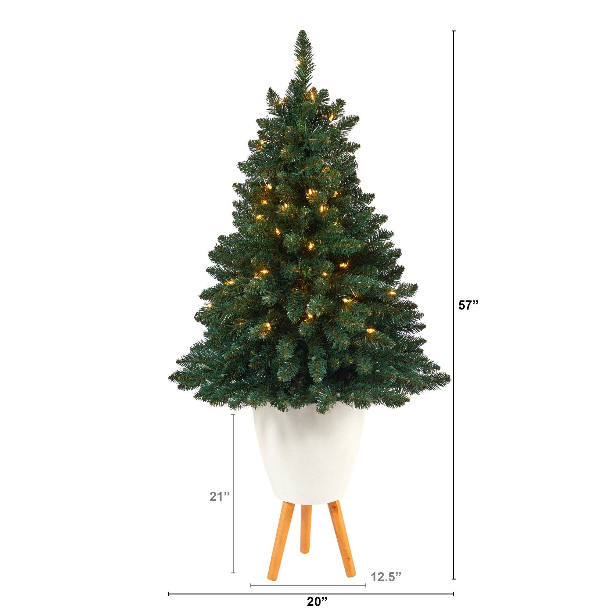 57” Northern Rocky Spruce Artificial Christmas Tree with 100 Clear Lights and 322 Bendable Branches in White Planter with Stand - Image 2