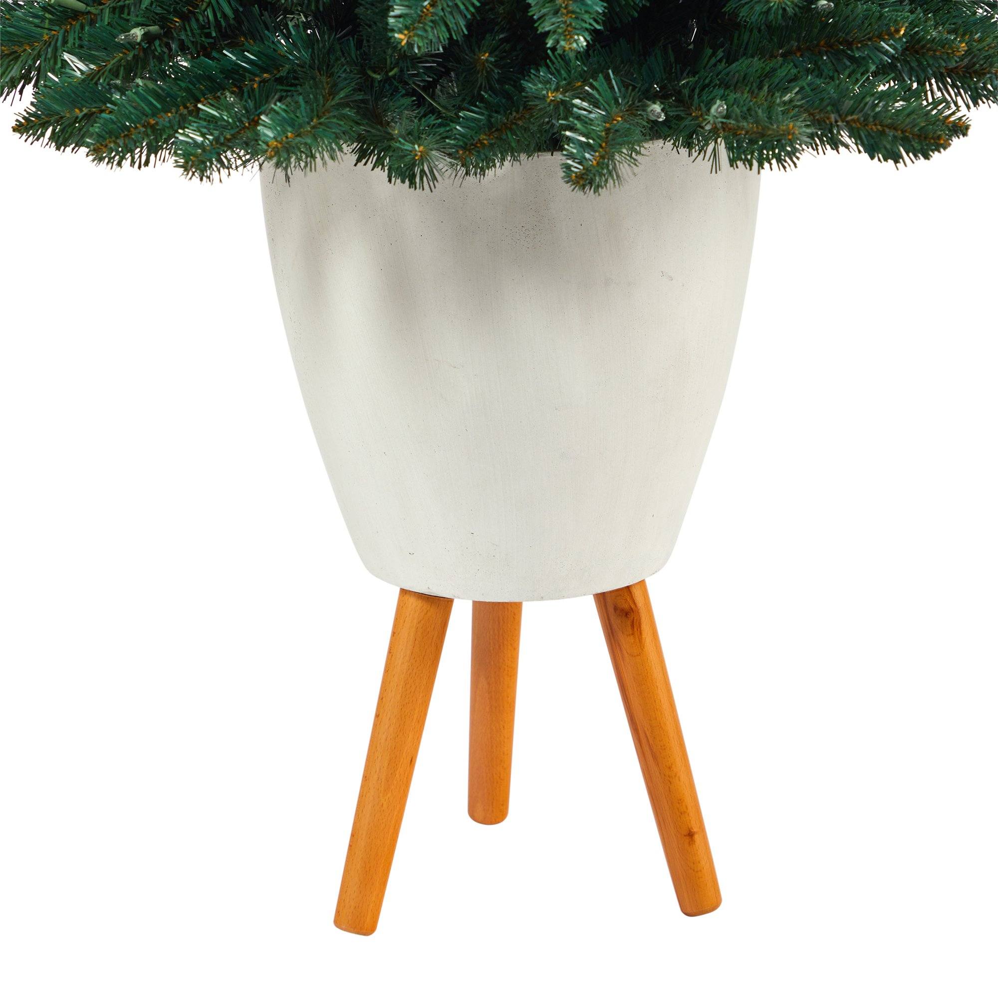57” Northern Rocky Spruce Artificial Christmas Tree with 100 Clear Lights and 322 Bendable Branches in White Planter with Stand - Image 6