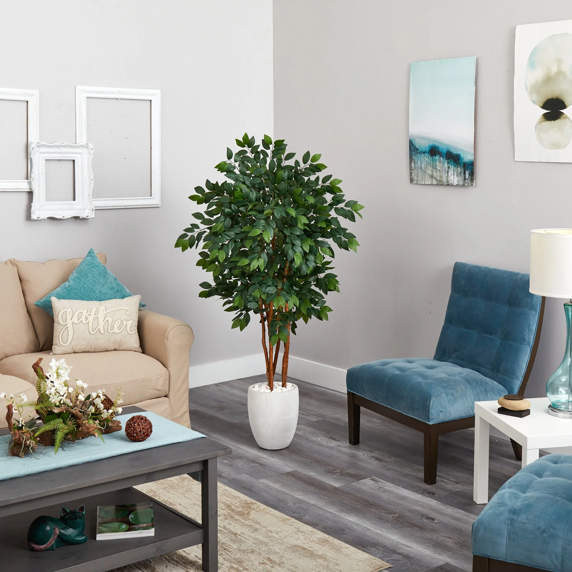 57” Sakaki Artificial Tree in White Planter - Image 3