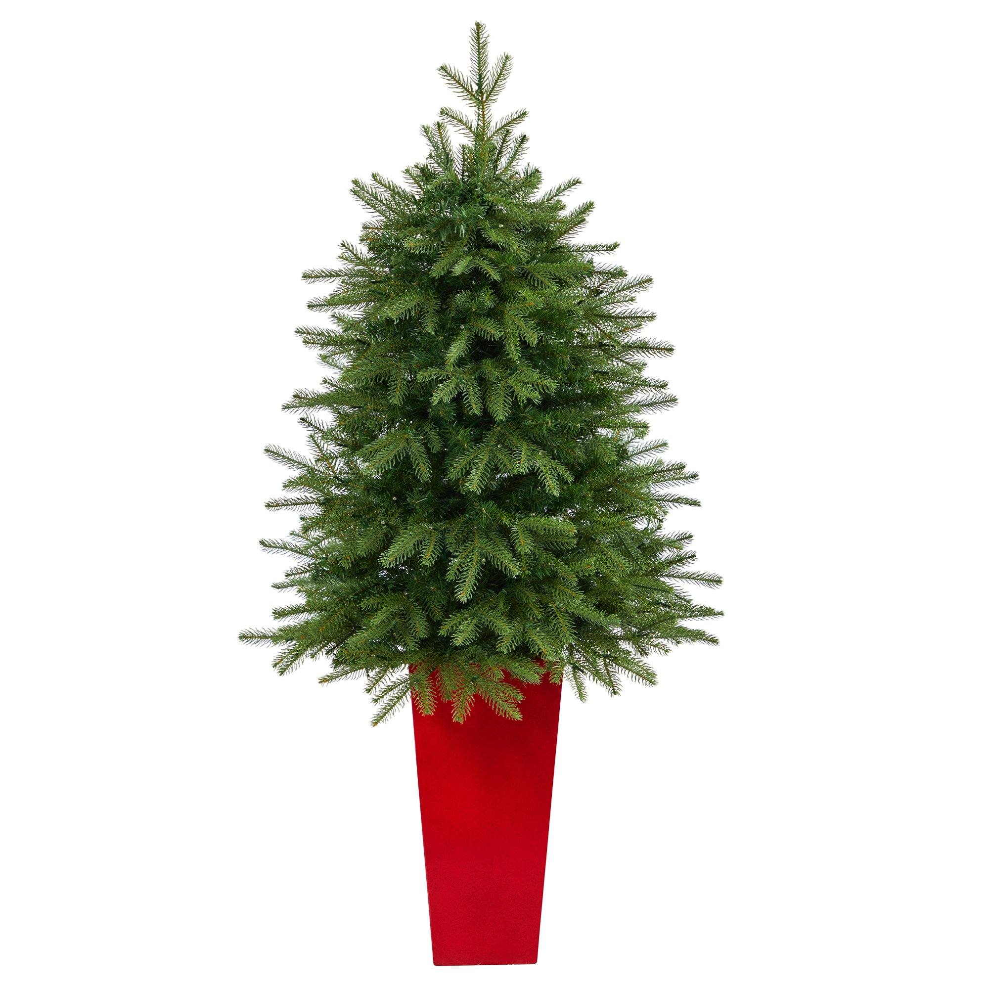 57” Vancouver Fir “Natural Look” Artificial Christmas Tree with 250 Clear LED Lights and 814 Bendable Branches in Red Tower Planter - Image 3