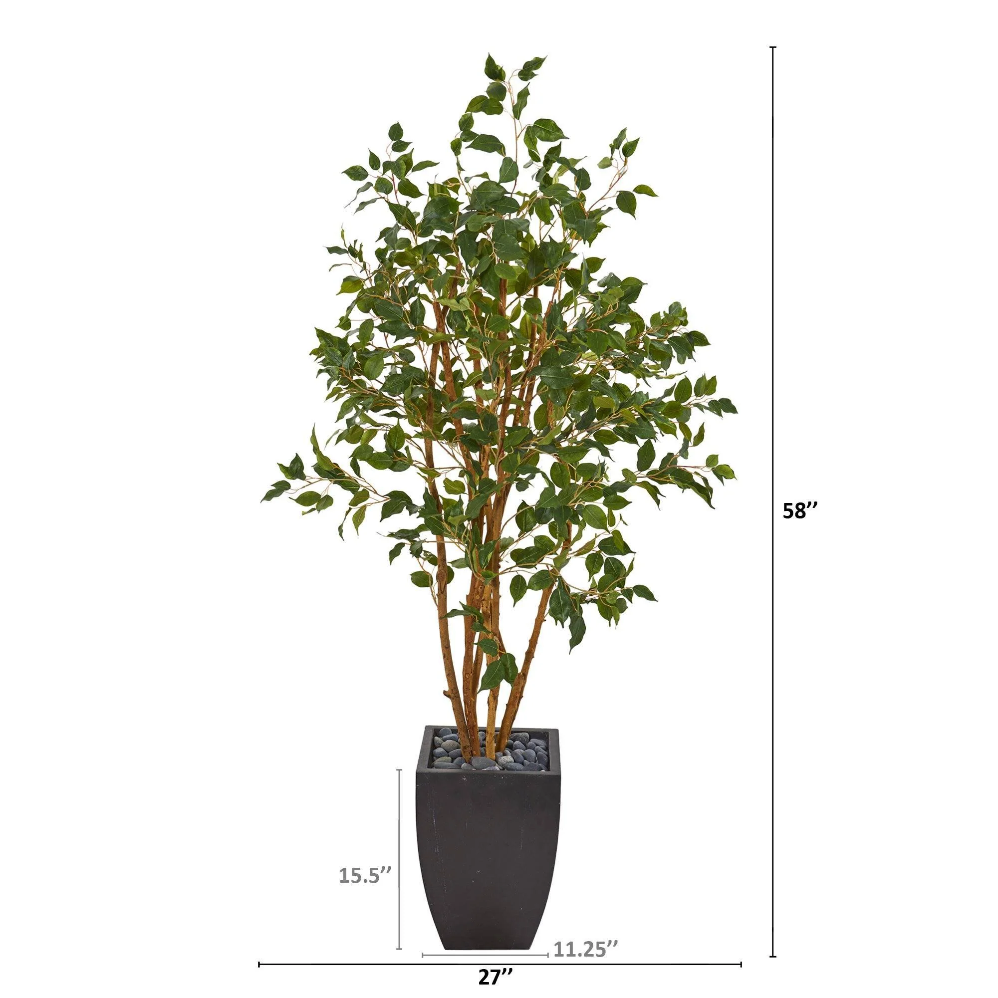 58” Ficus Artificial Tree in Black Planter - Image 2
