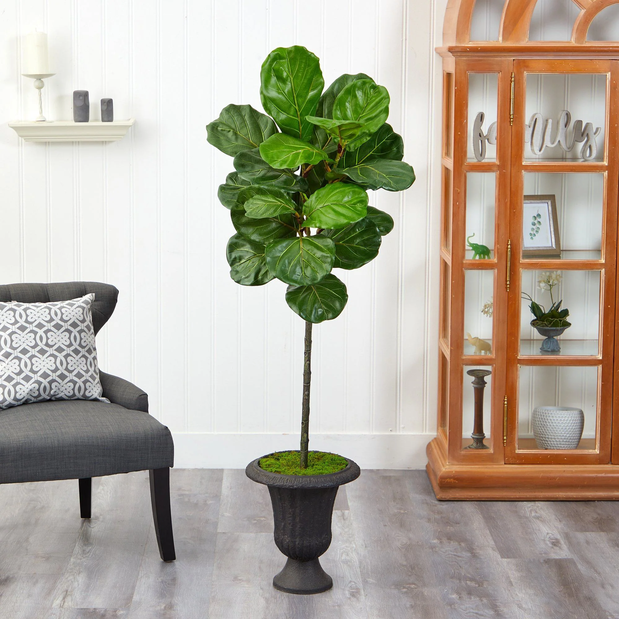 58” Fiddle Leaf Artificial Tree in Charcoal Urn - Image 3
