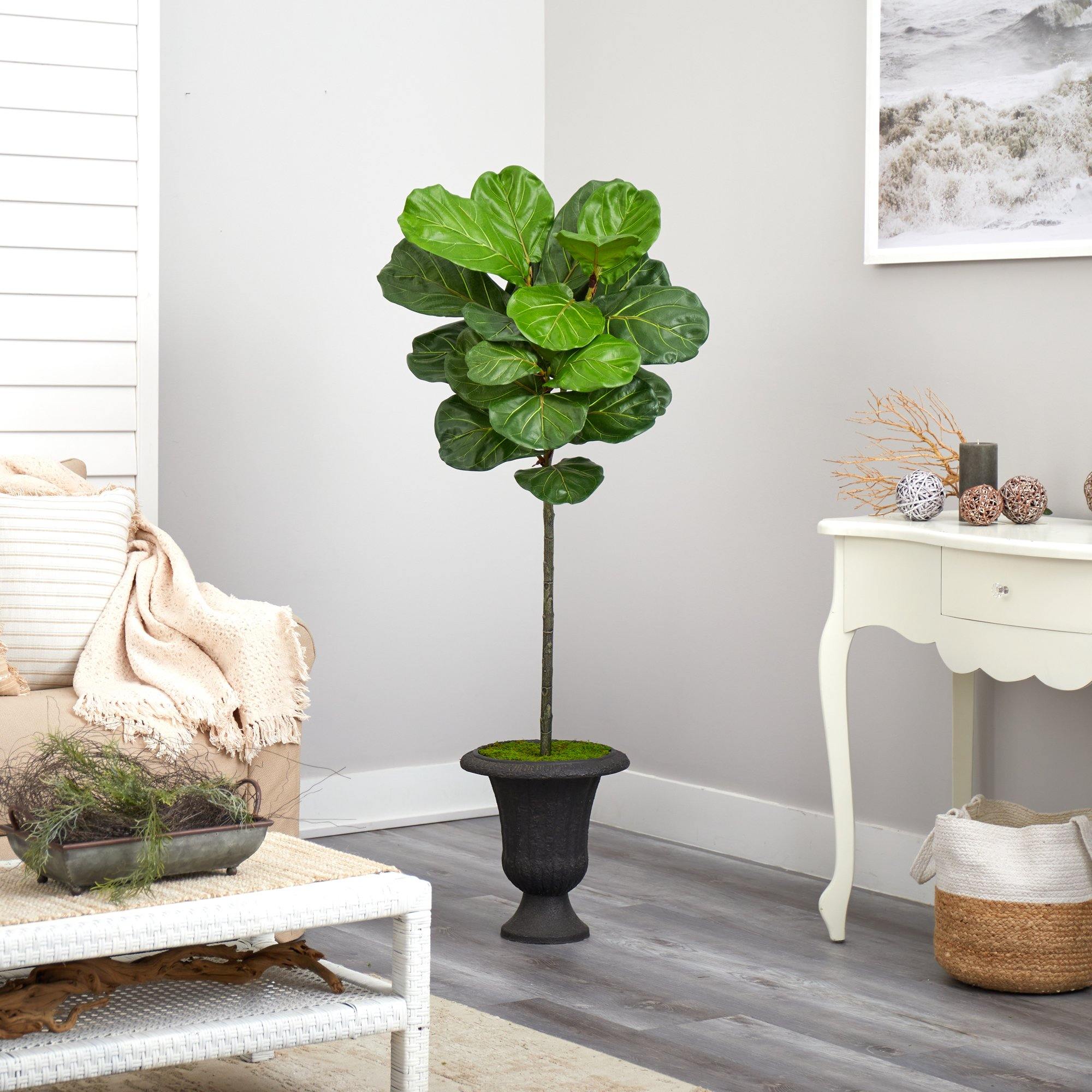 58” Fiddle Leaf Artificial Tree in Charcoal Urn - Image 4