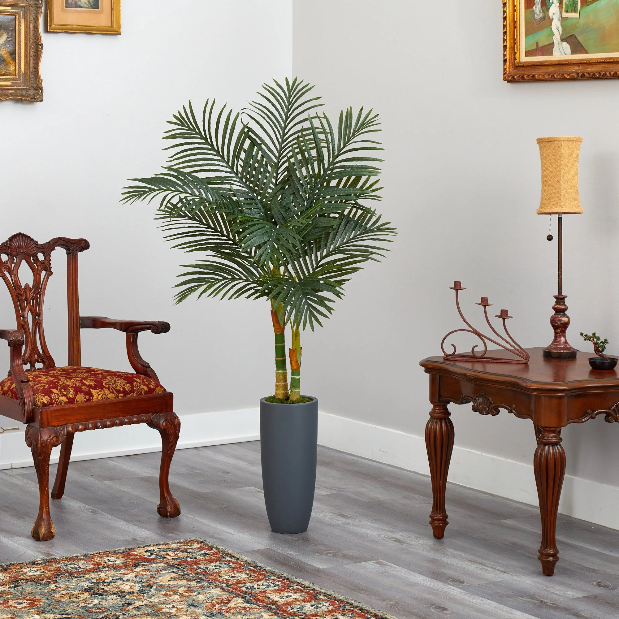 58” Golden Cane Artificial Palm Tree in Gray Planter - Image 4