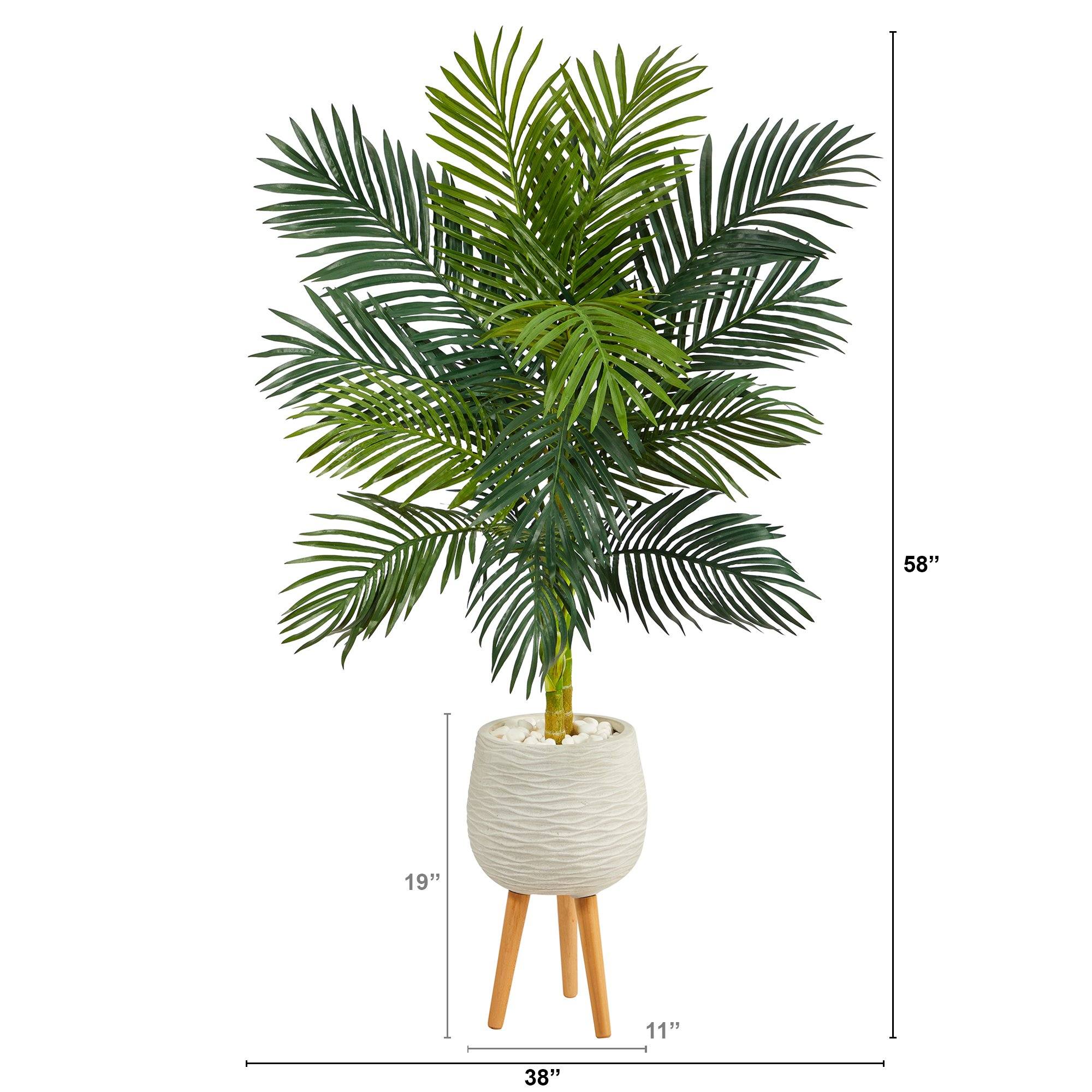 58” Golden Cane Artificial Palm Tree in White Planter with Stand - Image 2