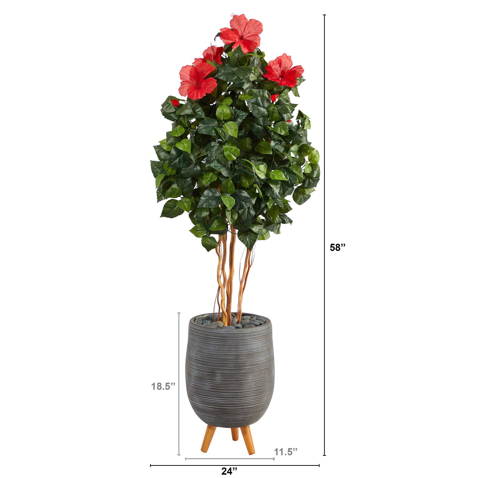 58” Hibiscus Artificial Tree in Gray Planter with Stand - Image 2