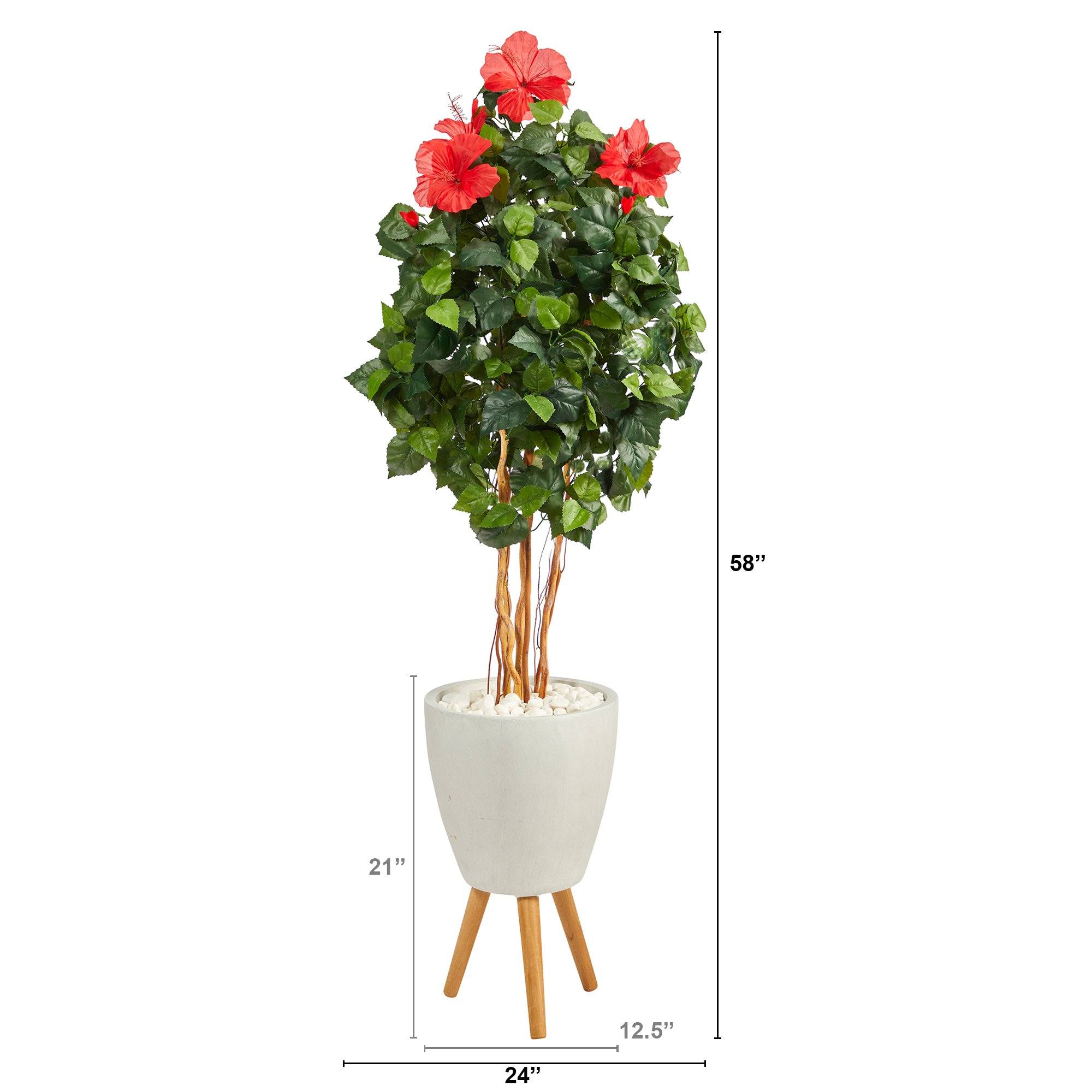 58” Hibiscus Artificial Tree in White Planter with Stand - Image 2
