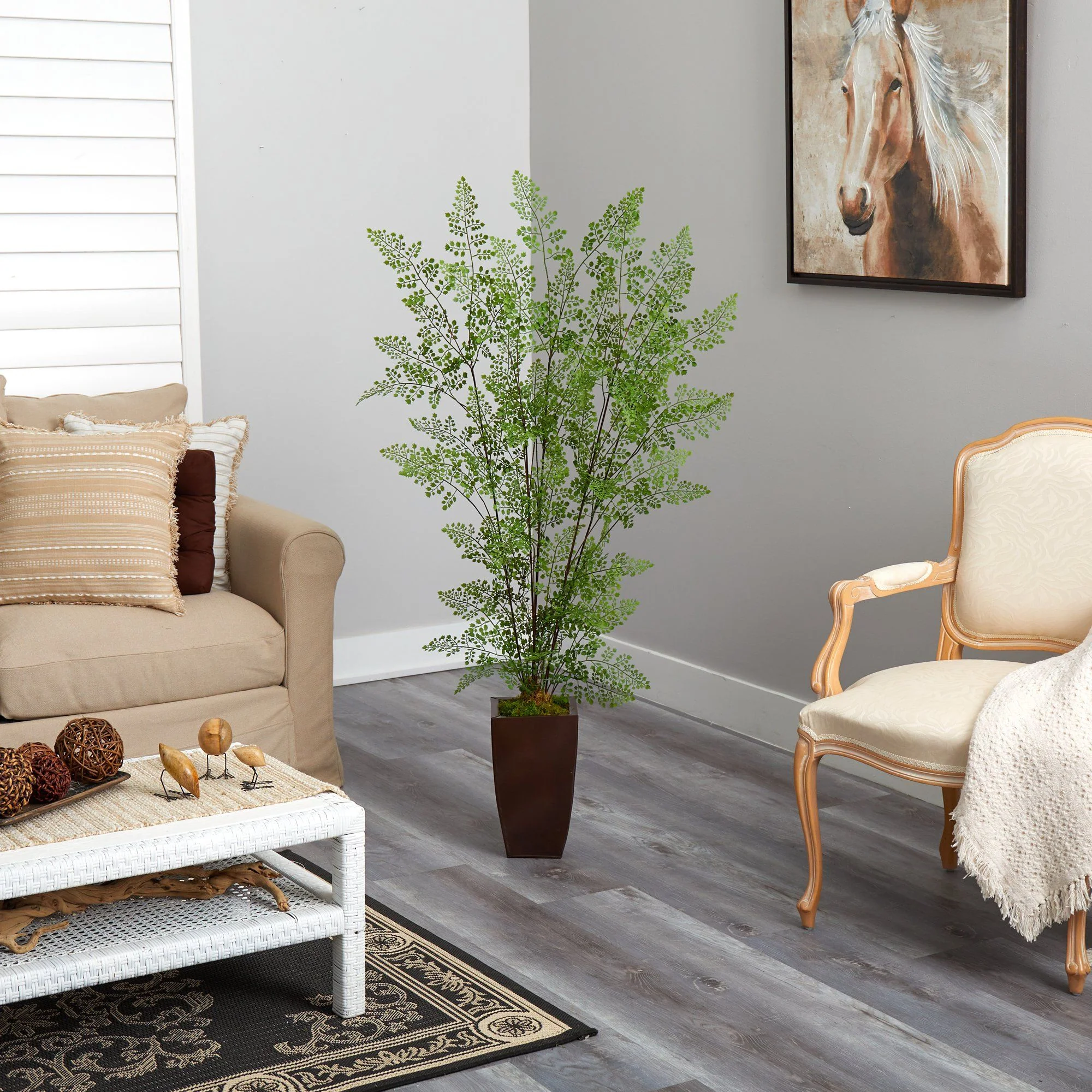 58” Ruffle Fern Artificial Tree in Bronze Metal Planter - Image 4