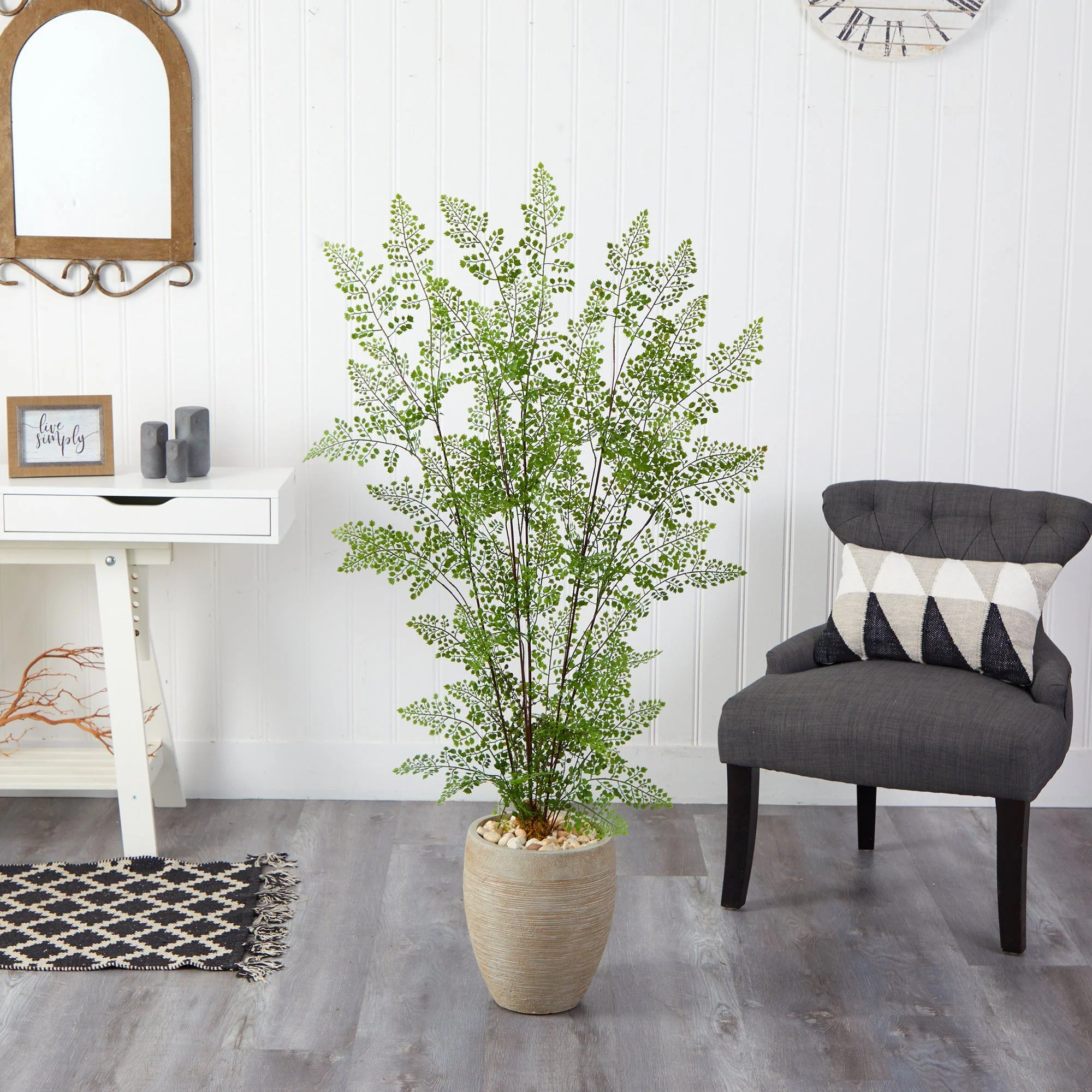 58” Ruffle Fern Artificial Tree in Sand Colored Planter - Image 3