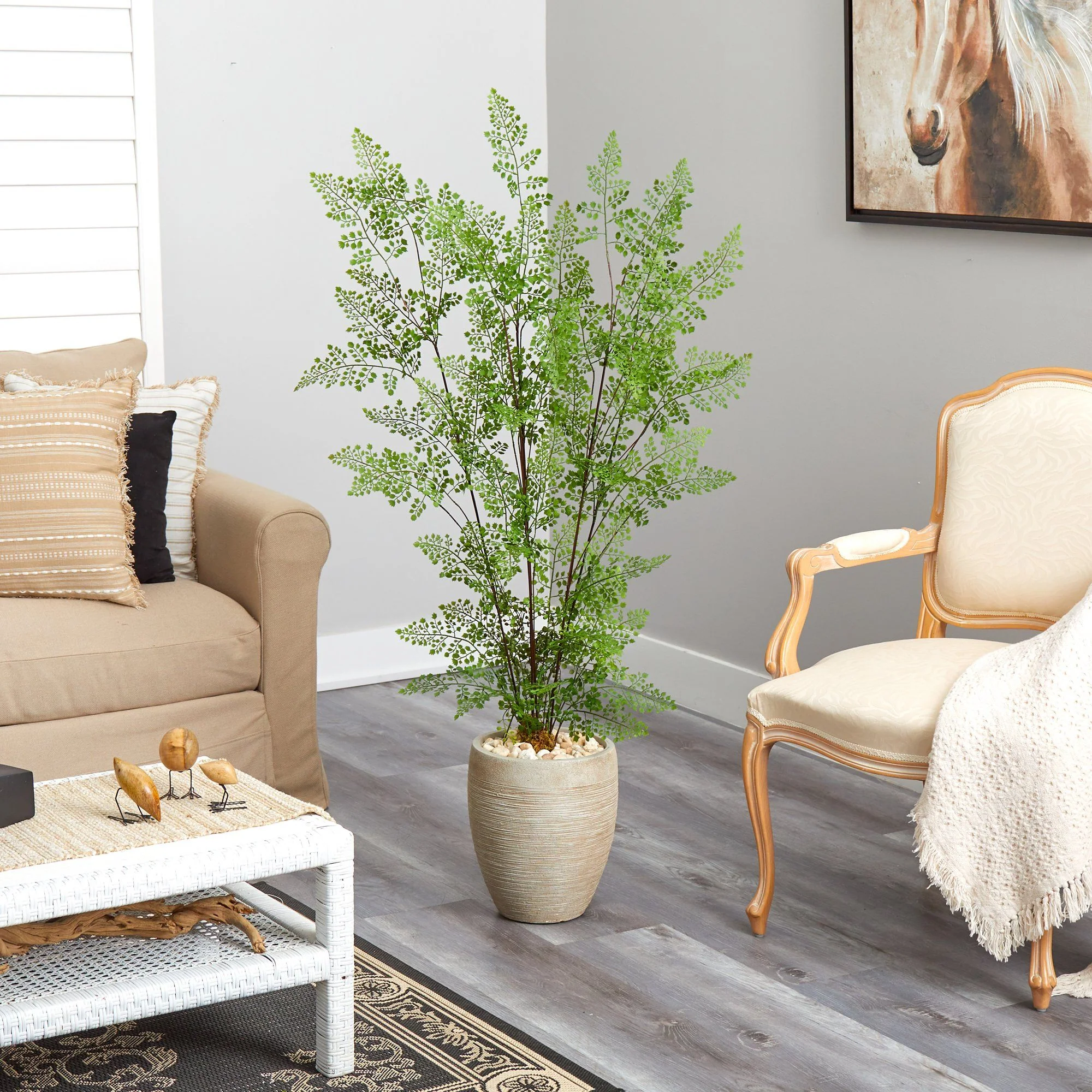 58” Ruffle Fern Artificial Tree in Sand Colored Planter - Image 4