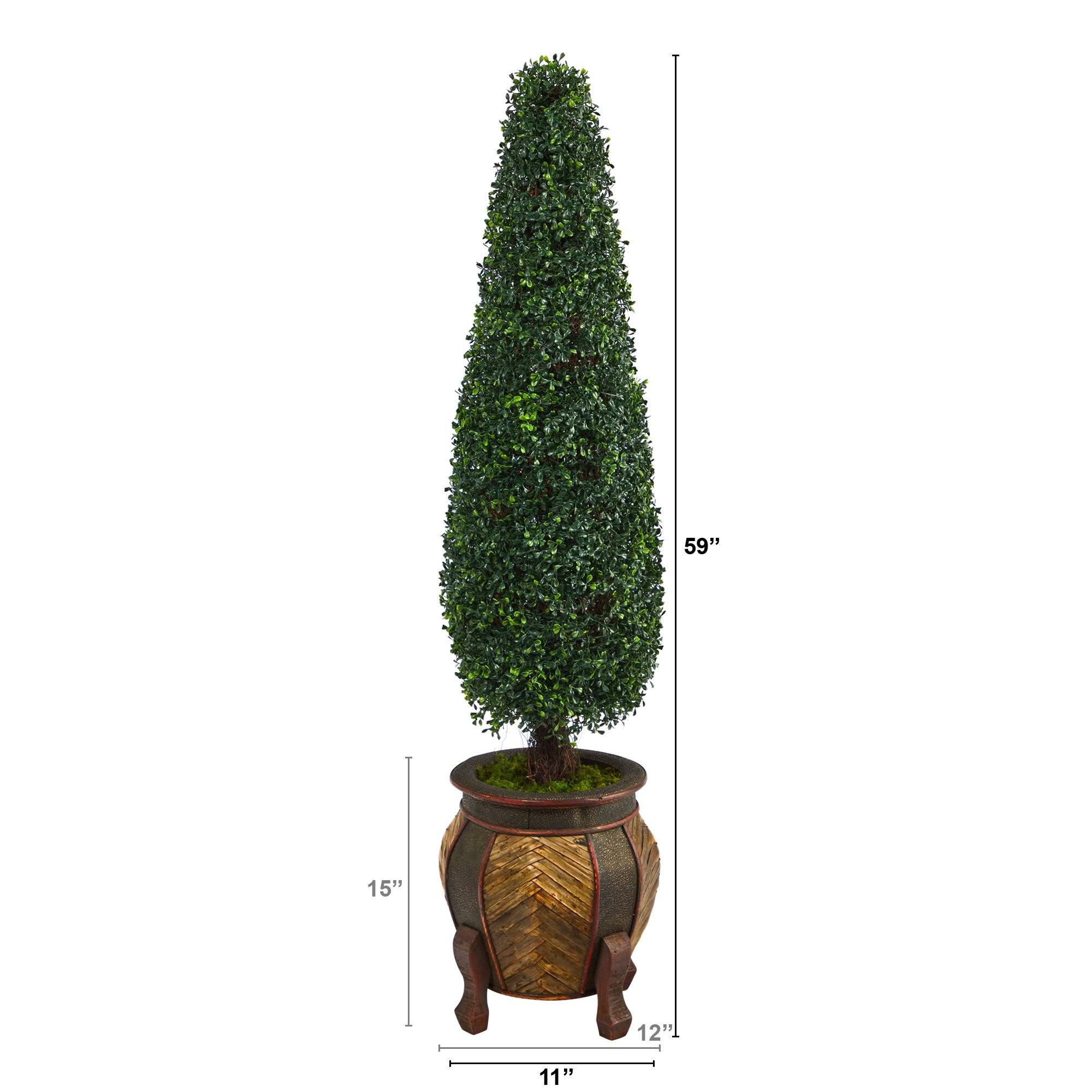 59” Boxwood Topiary Artificial Tree in Decorative Planter (Indoor/Outdoor) - Image 2