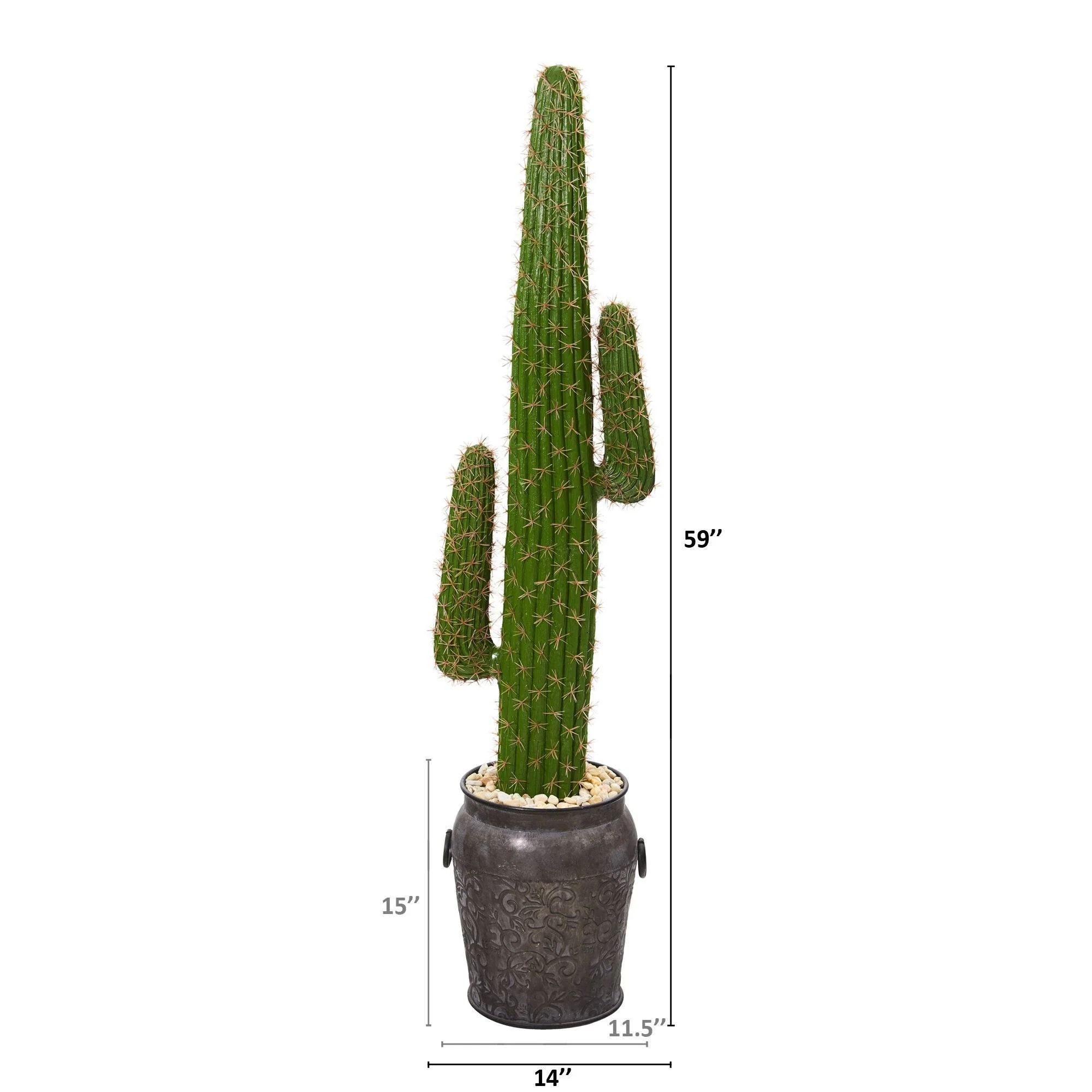 59” Cactus Artificial Plant in Metal Planter - Image 2
