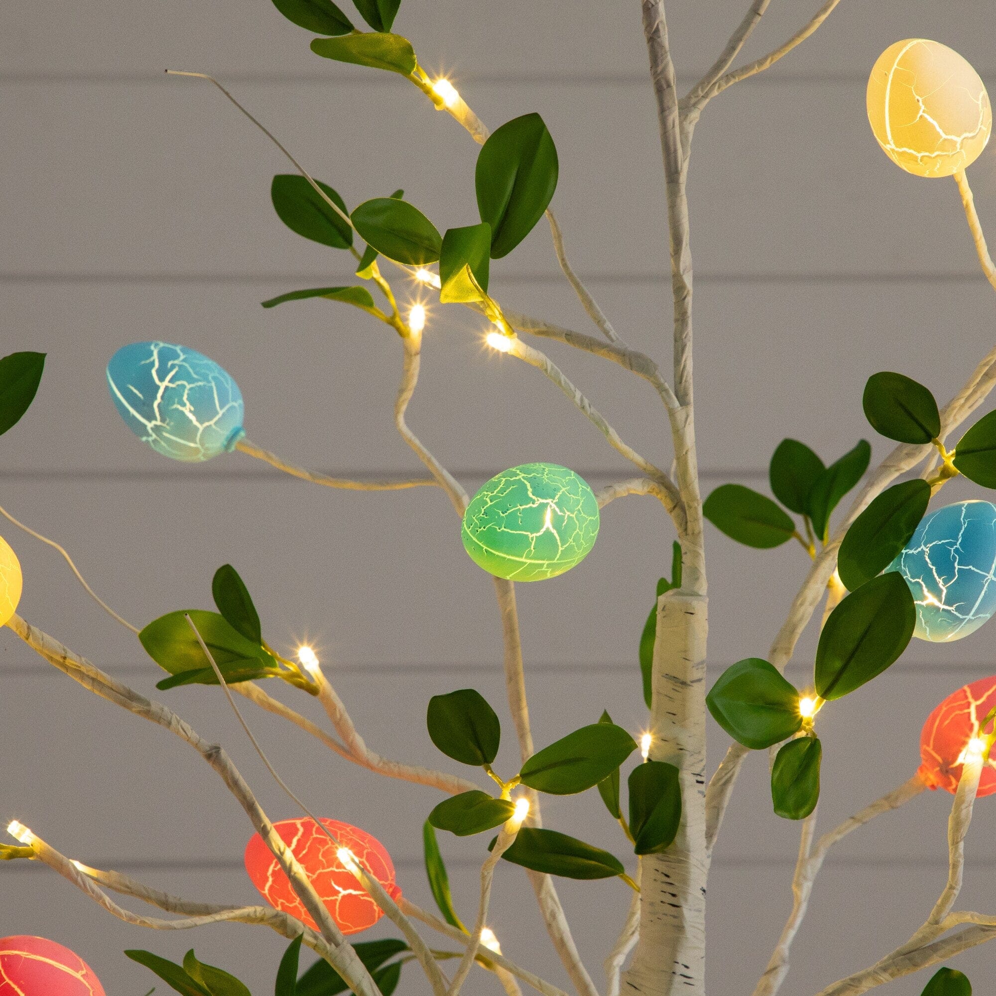 5' Pre-Lit Artificial Blooming Easter Egg Twig Tree with 18 Warm White LED Lights - Image 2