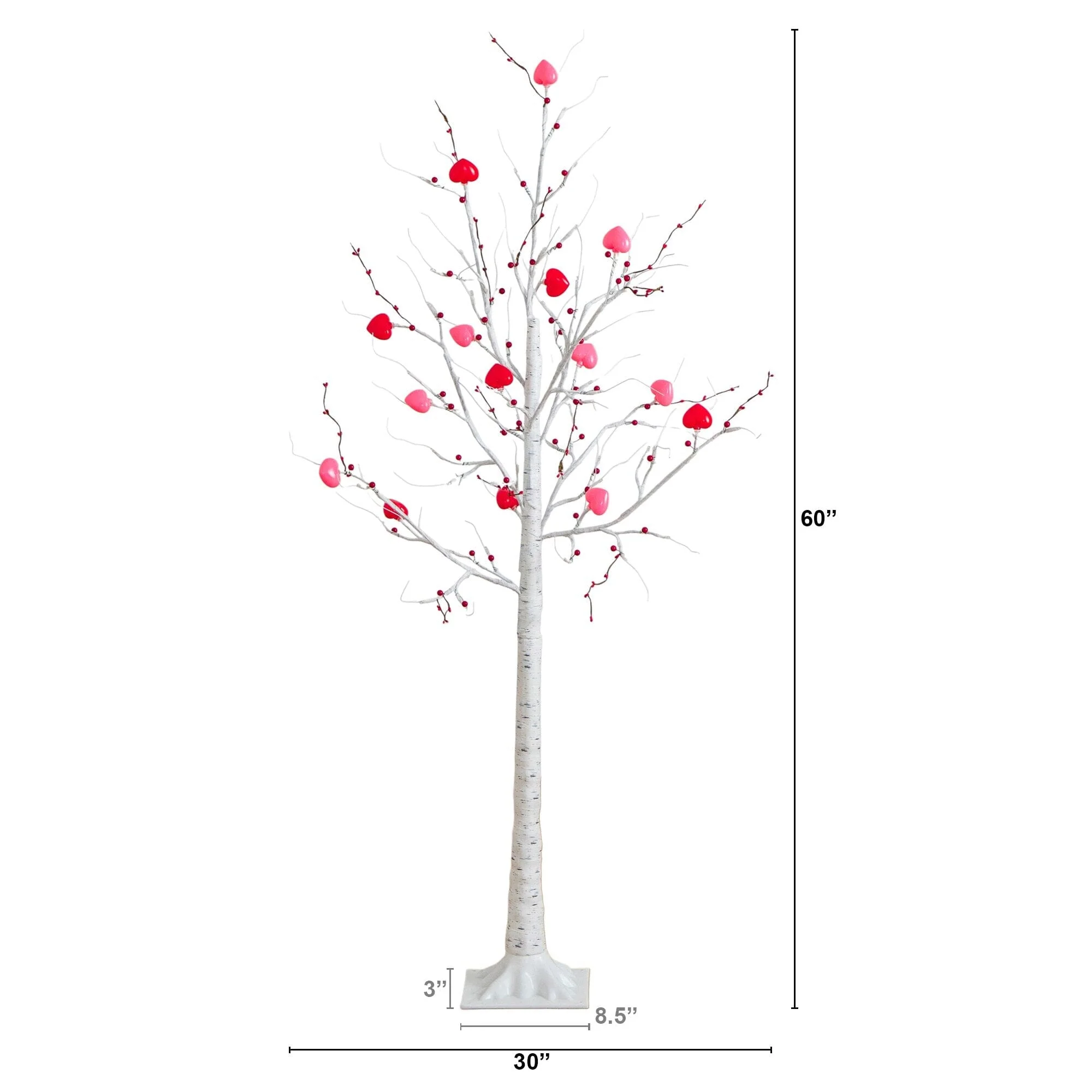 5' Pre-Lit Artificial Valentine's Day Twig Tree with 72 Heart Shaped LED Lights and Red Berries - Image 8