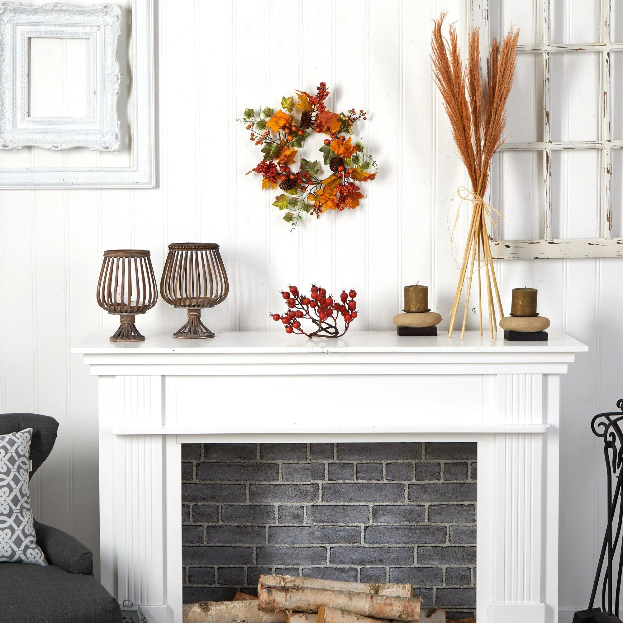 6.5” Autumn Hydrangea and Pinecones Artificial Wreath (Set of 2) - Image 4