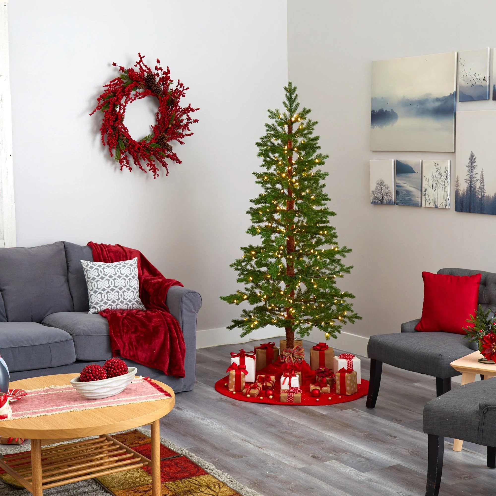 6.5' Fairbanks Fir Artificial Christmas Tree with 250 Clear Warm (Multifunction) LED Lights and 208 Bendable Branches - Image 8