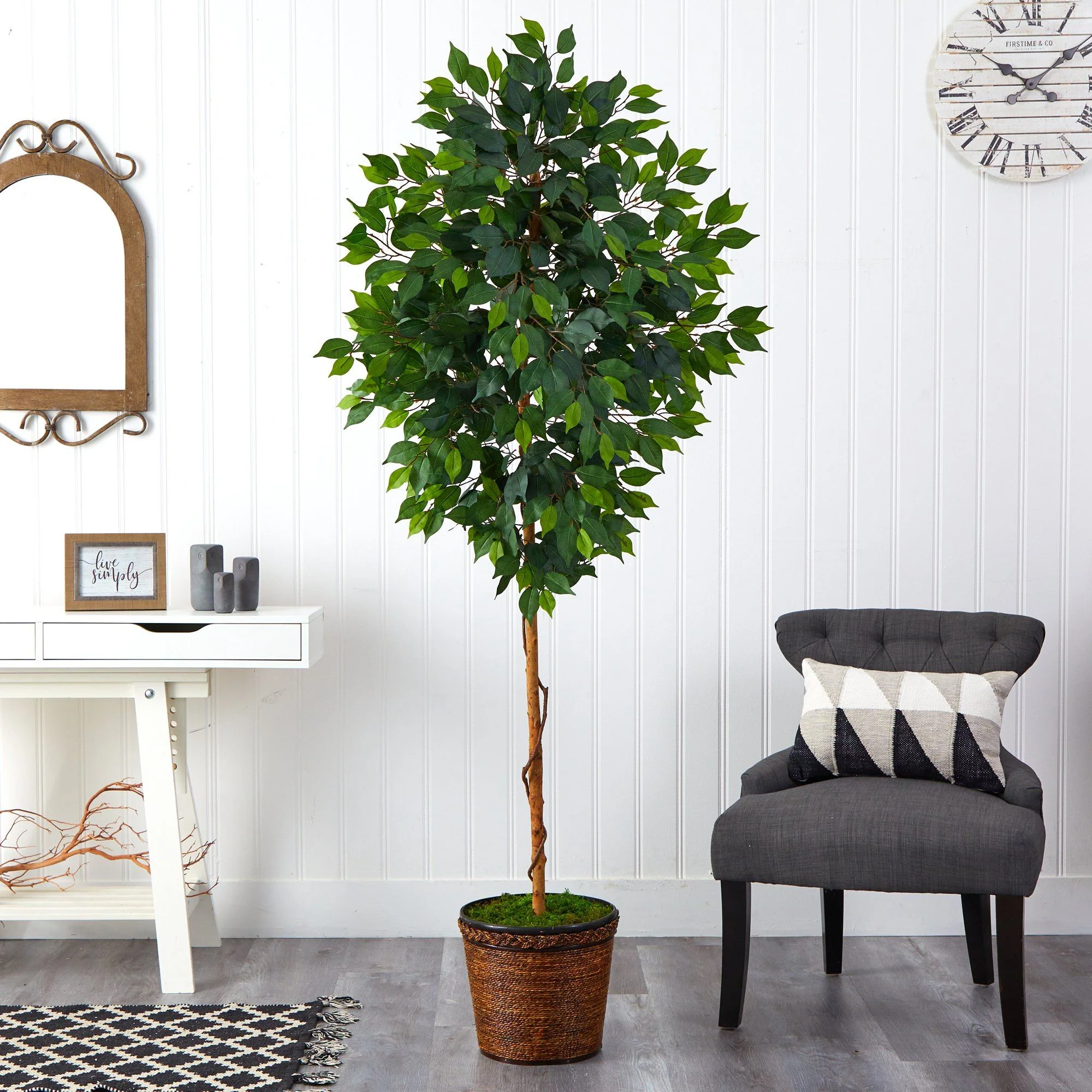 6.5’ Ficus Artificial tree in Wicker Planter - Image 3