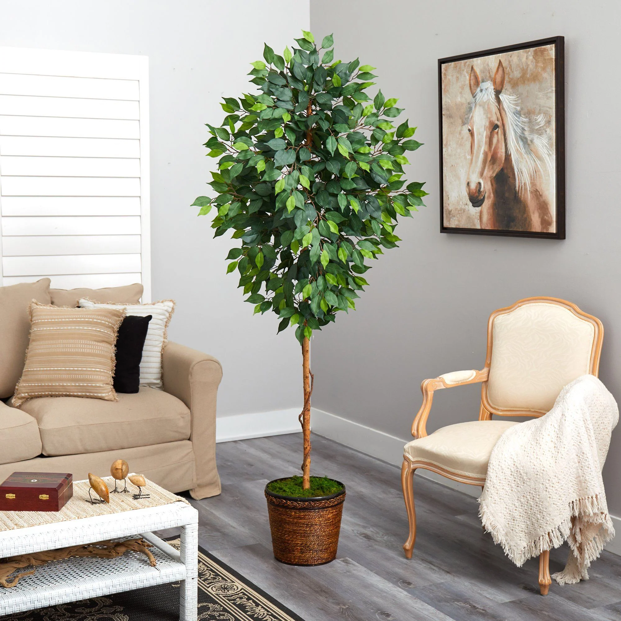 6.5’ Ficus Artificial tree in Wicker Planter - Image 4