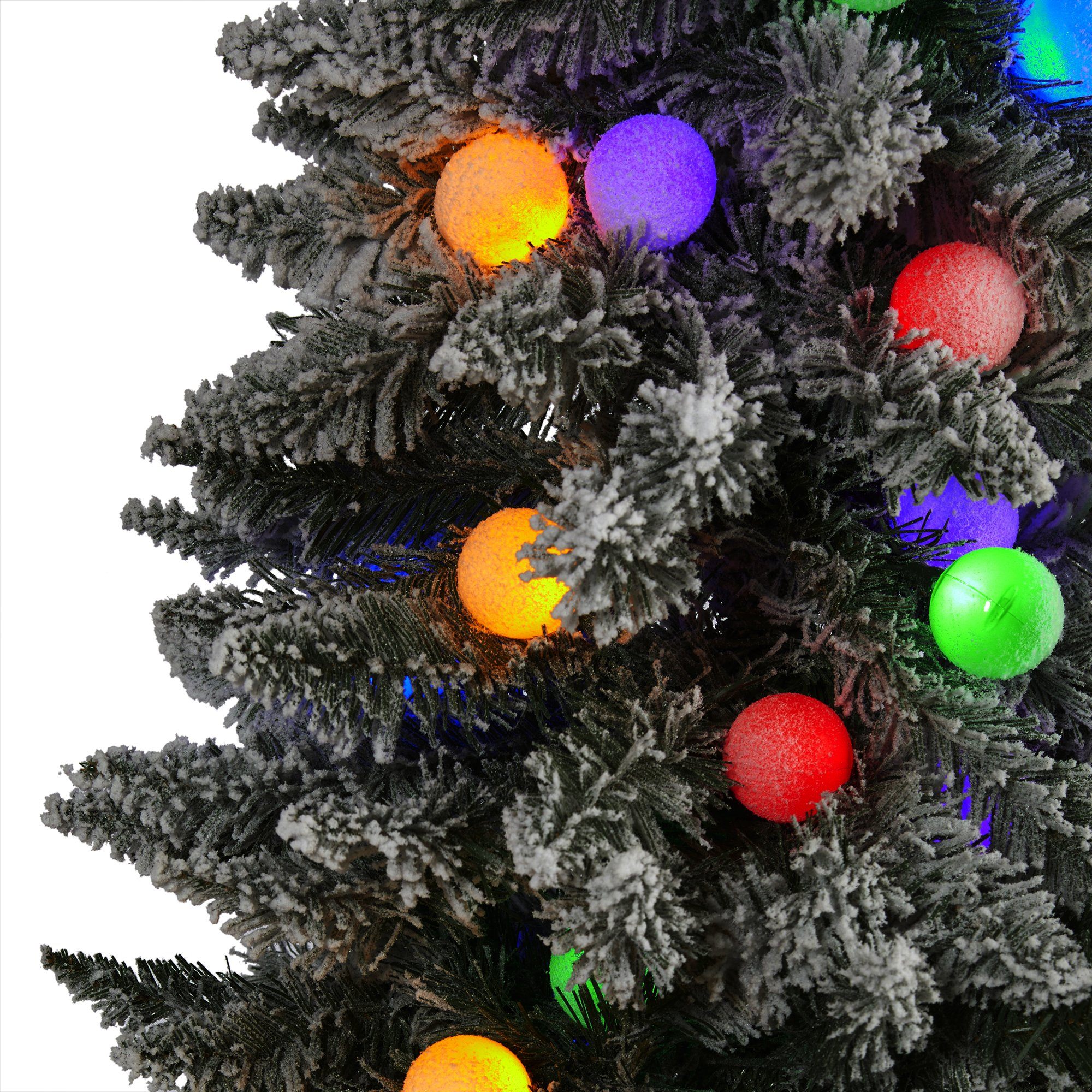 6.5' Flocked British Columbia Mountain Fir Artificial Christmas Tree with 75 Multi Color Globe Bulbs and 679 Bendable Branches - Image 3