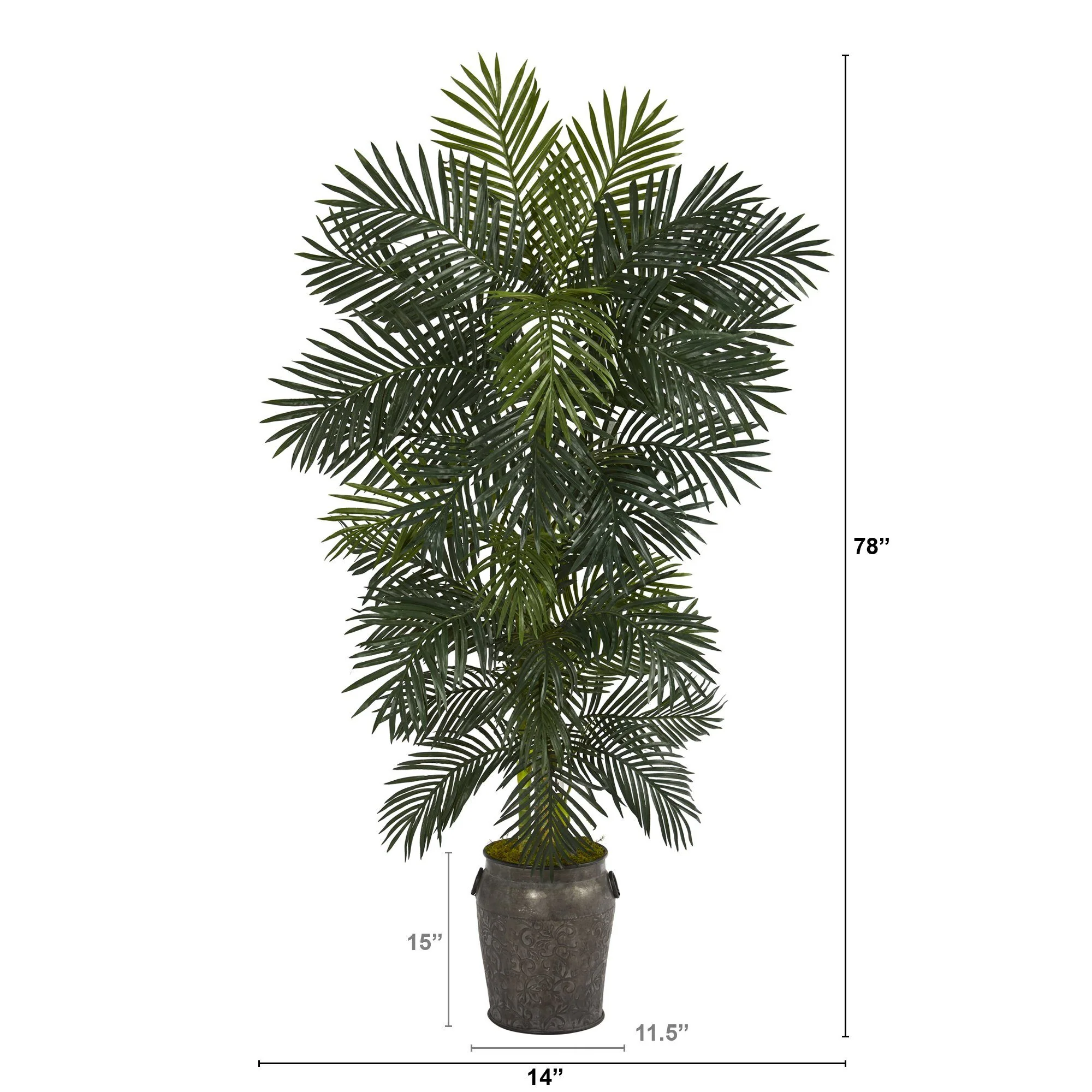 6.5’ Golden Cane Artificial Palm Tree in Metal Planter - Image 2