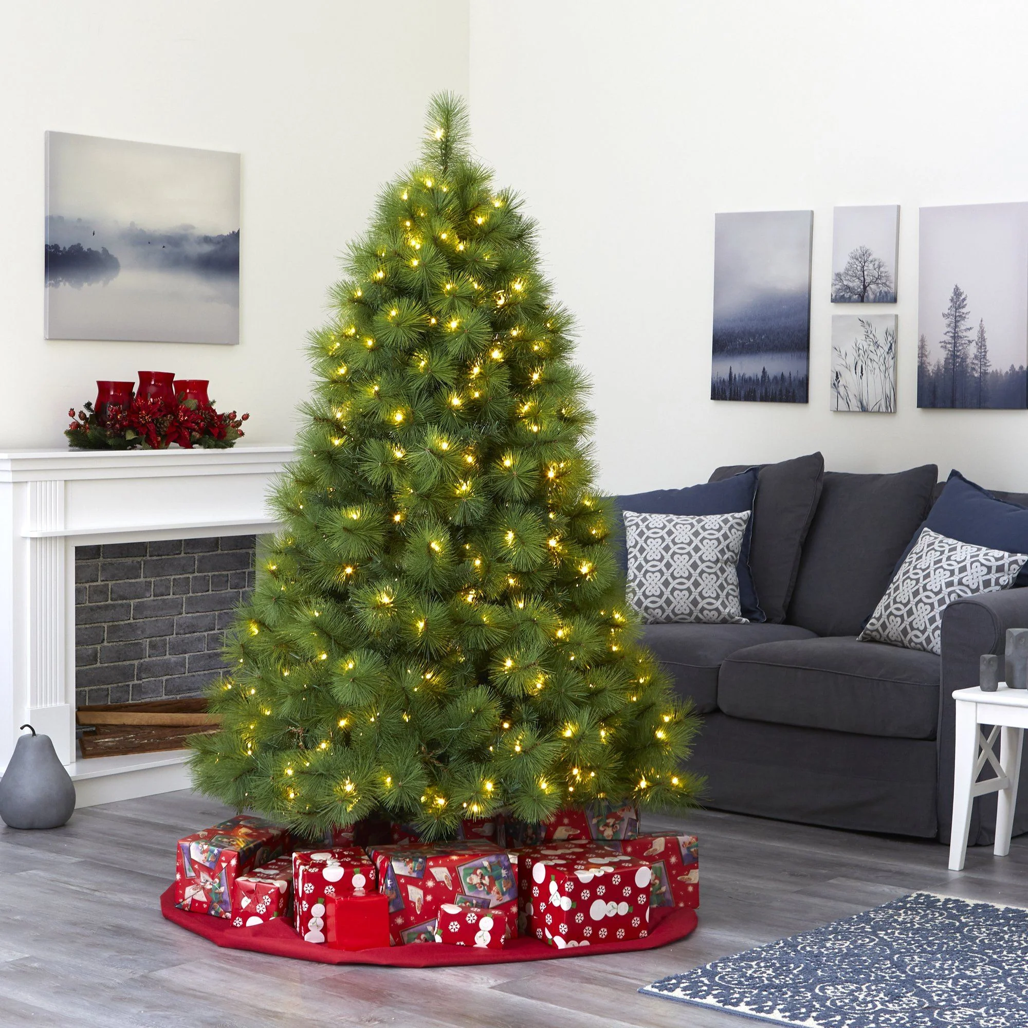 6.5’ Green Scotch Pine Artificial Christmas Tree with 350 Clear LED Lights - Image 8