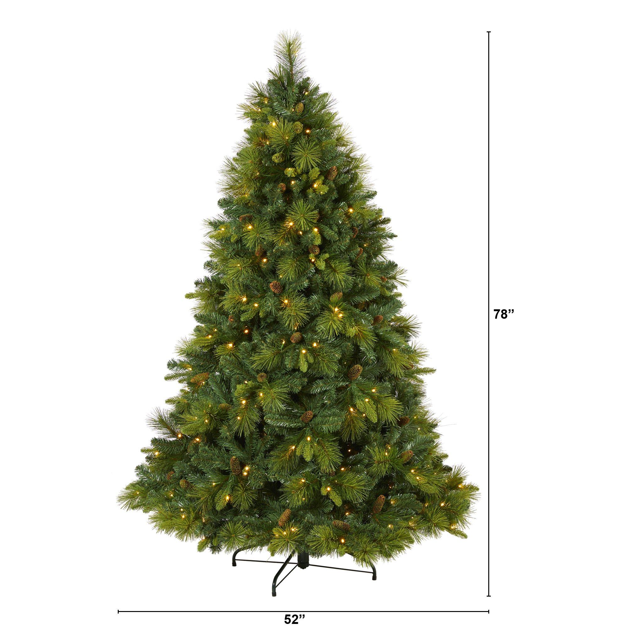 6.5’ North Carolina Mixed Pine Artificial Christmas Tree with 350 Warm White LED Lights, 1367 Bendable Branches and Pinecones - Image 2