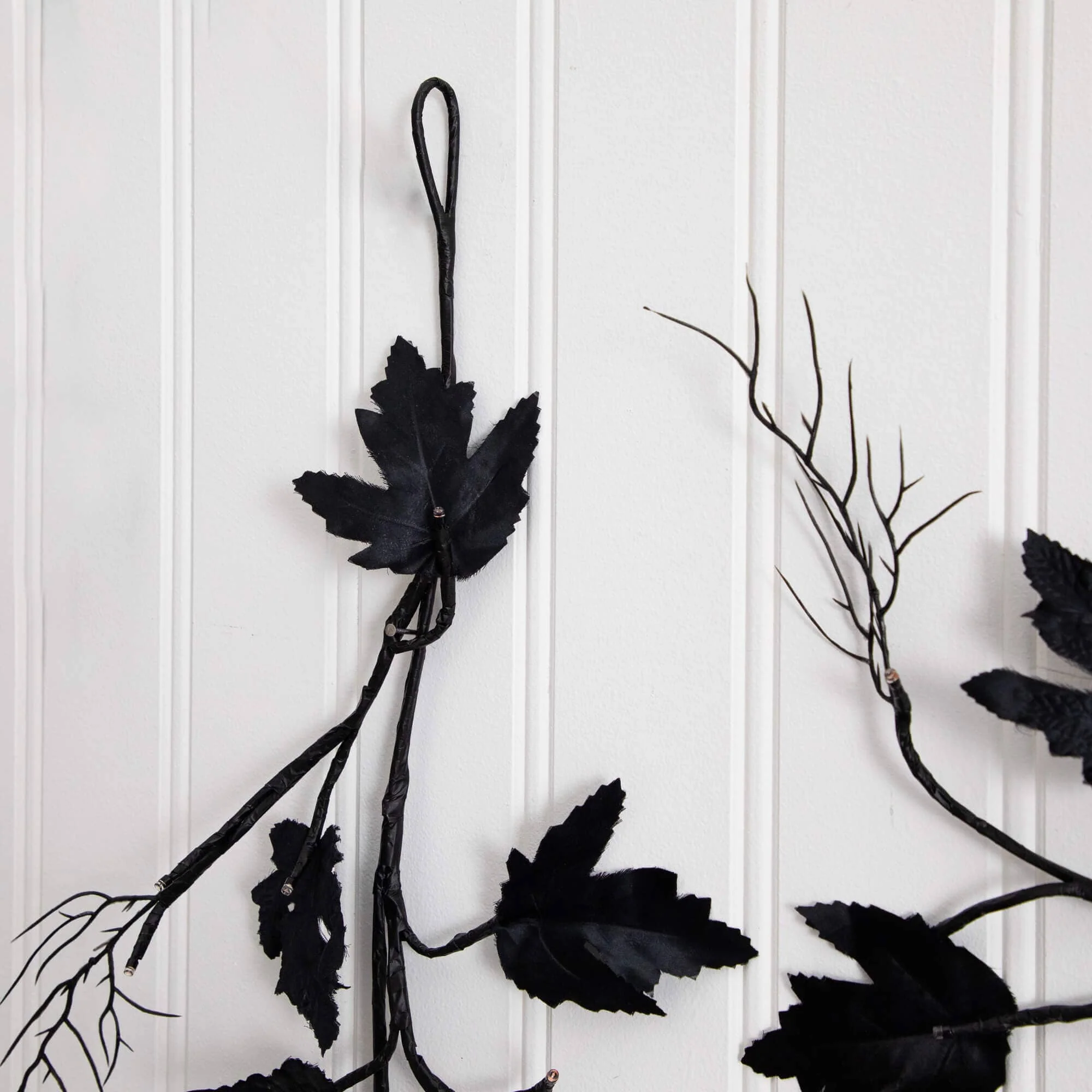 6.5' Pre-Lit Artificial Halloween Black Maple Garland with 48 Orange & Purple LED Lights - Image 9