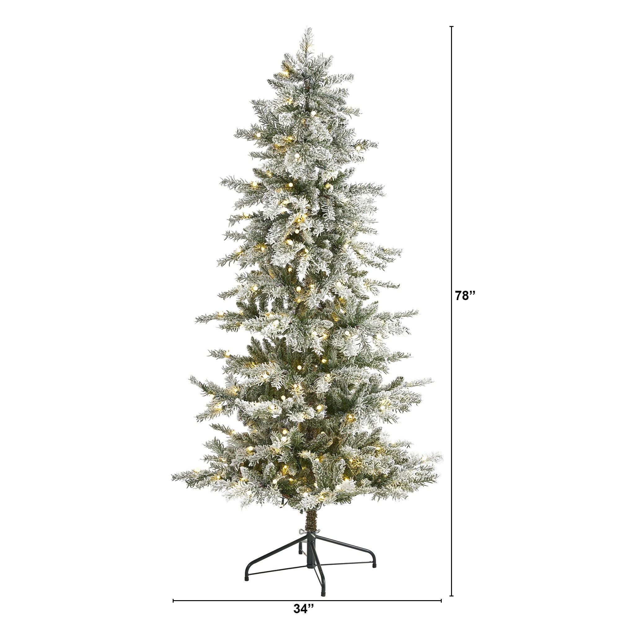 6.5’ Slim Flocked Nova Scotia Spruce Artificial Christmas Tree with 300 Warm White LED Lights and 699 Bendable Branches - Image 2