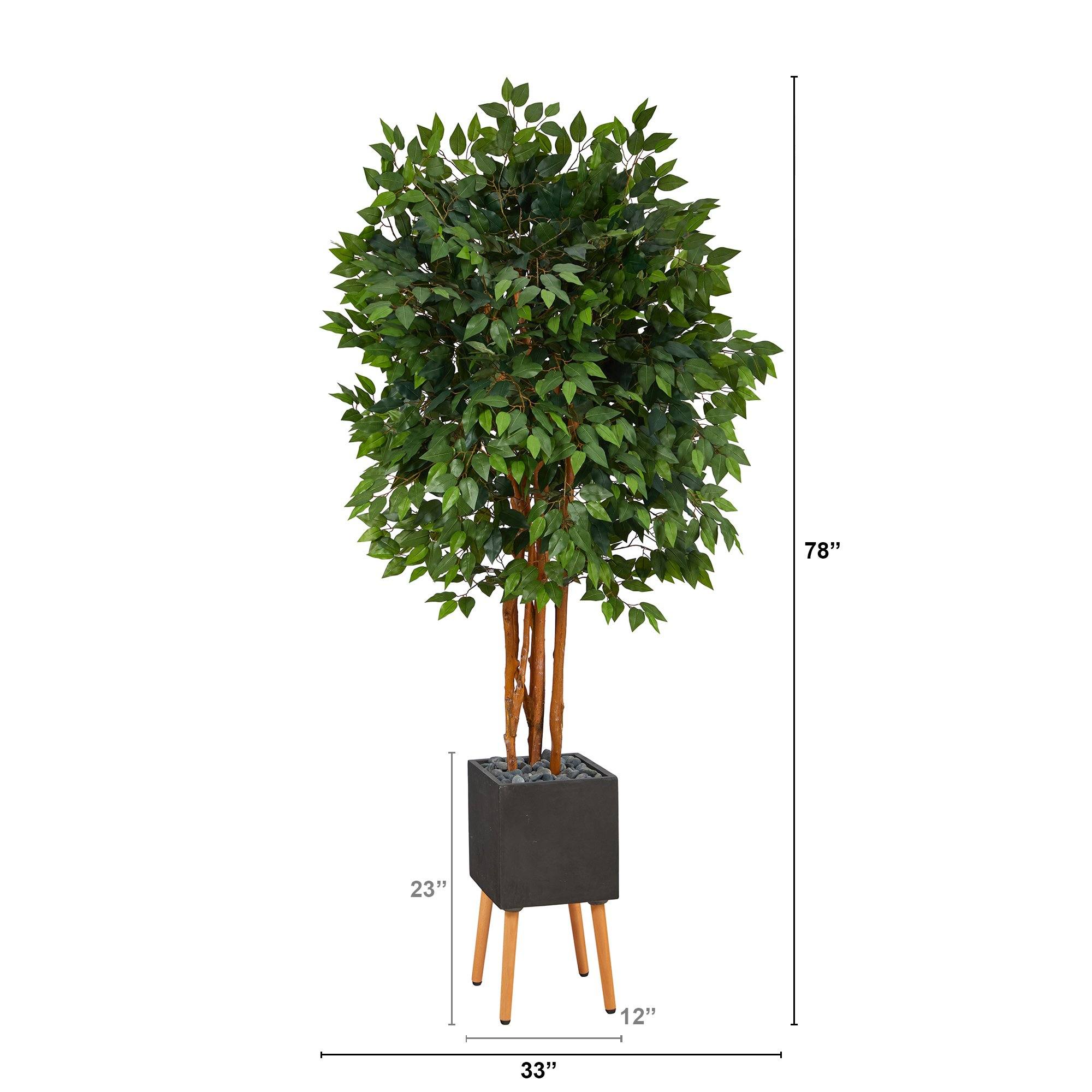6.5’ Super Deluxe Ficus Artificial Tree in Black Planter with Stand - Image 2